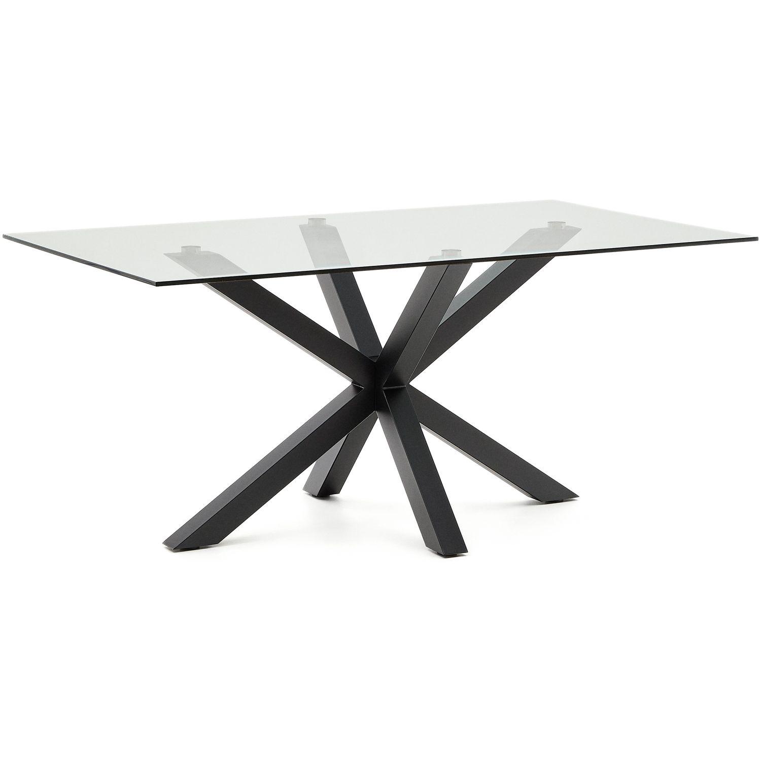 Argo Tisch aus Glas und Stahlbeine mit schwarzem Finish 160 x 90 cm