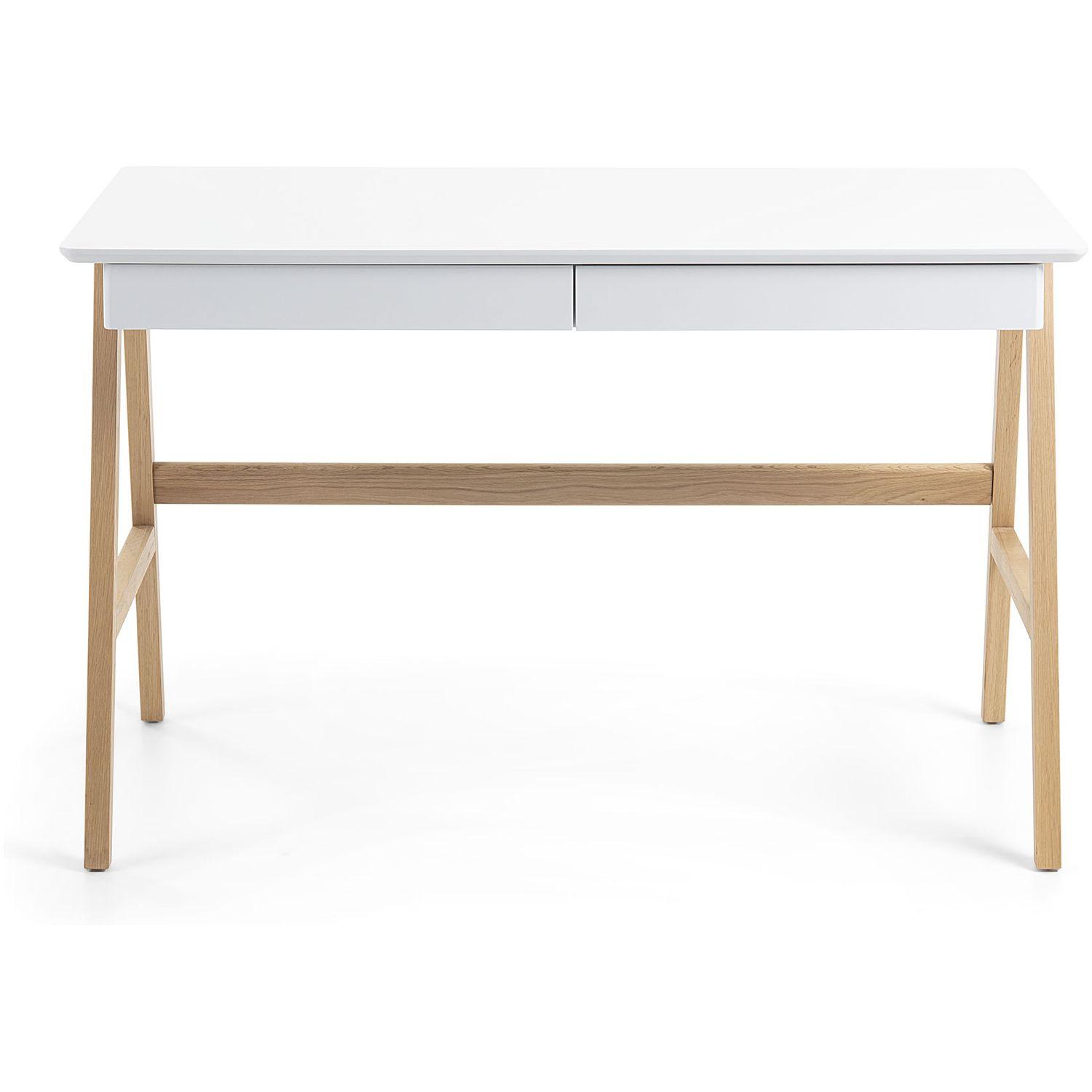 Schreibtisch Dina MDF weiss matt lackiert Beine aus Esche 120x60
