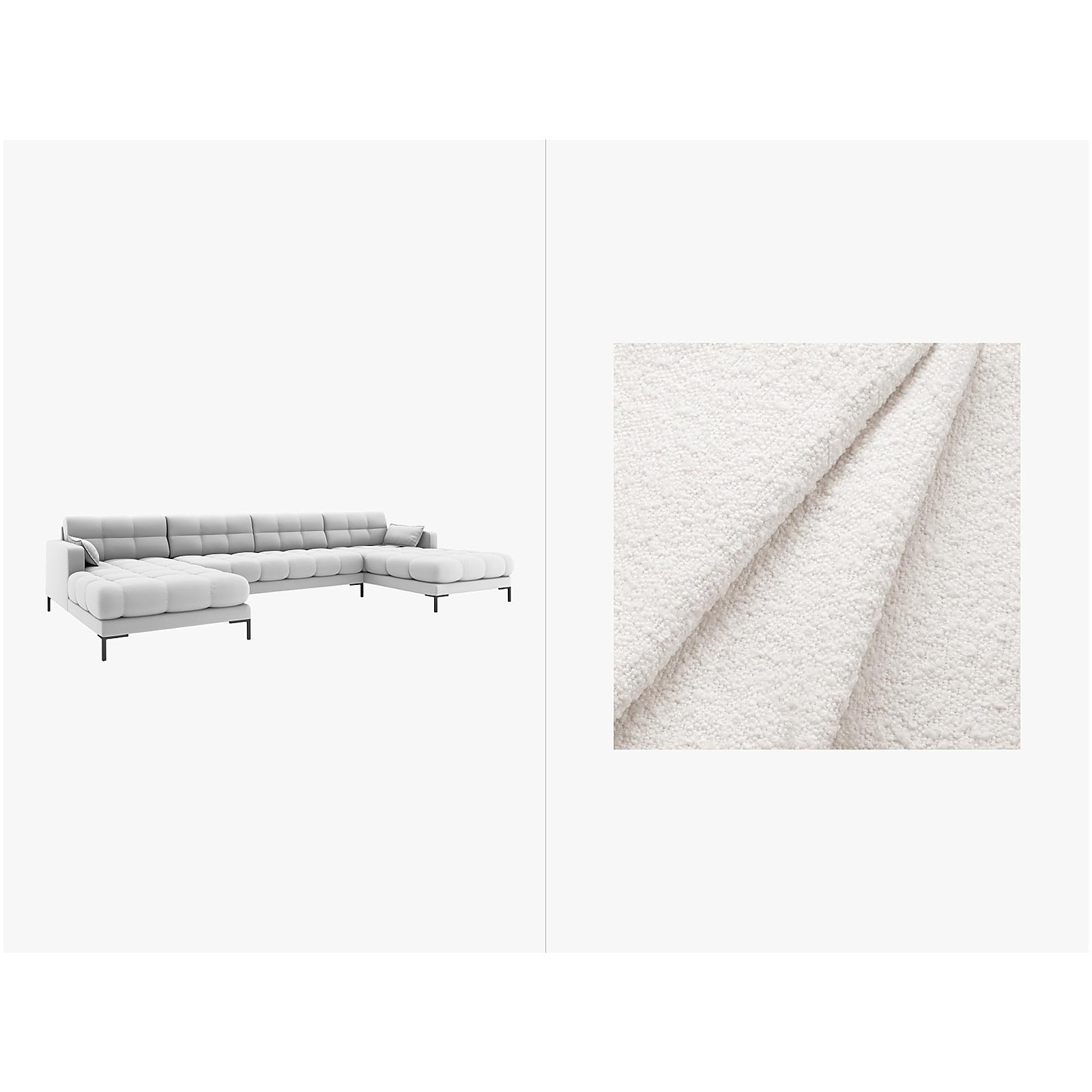 Wohnlandschaft U-Sofa Mamaia 383x185x75 Füsse schwarz - Bezug: Boucle (Baloo), White