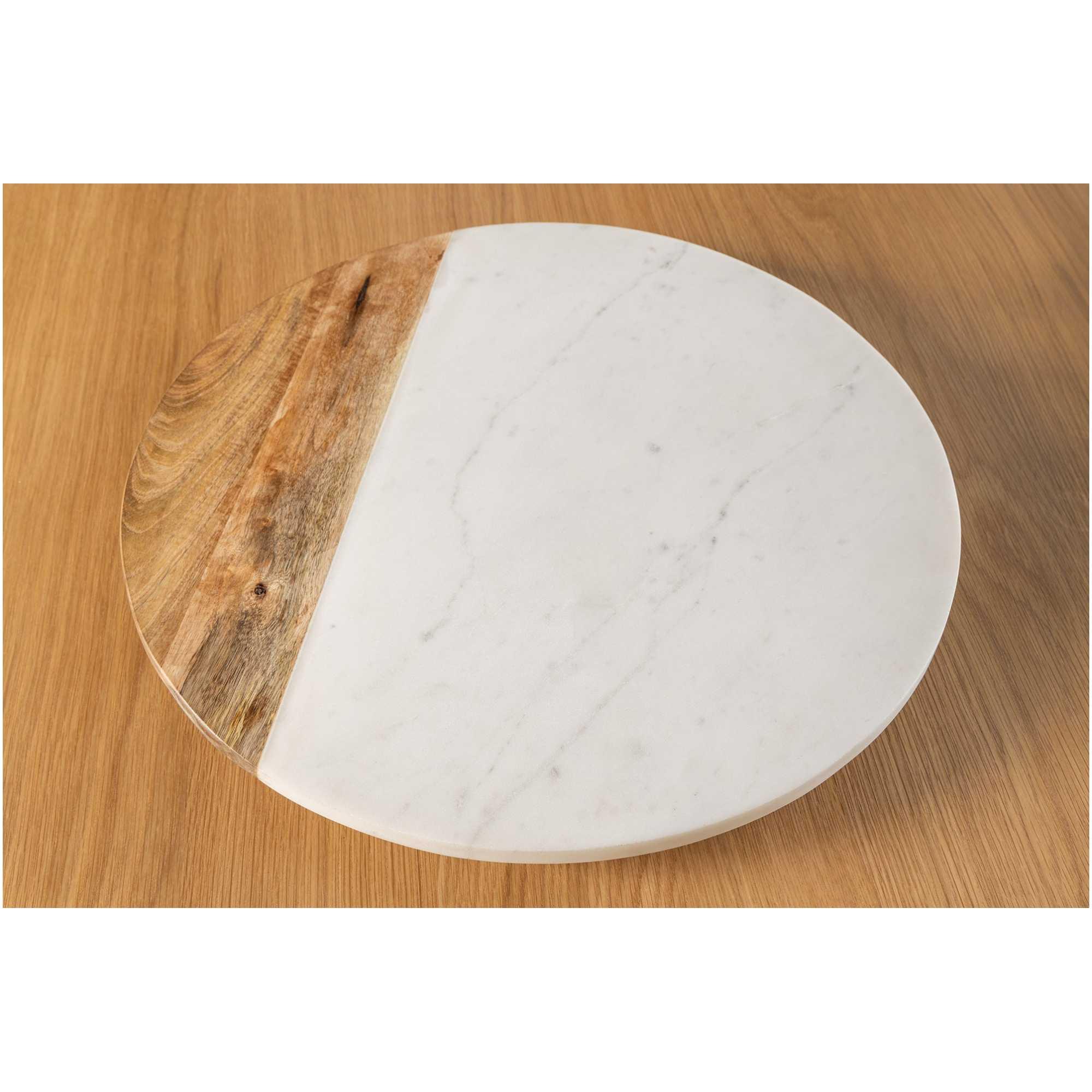 Drehtablett rund Servierboy Marmor weiss Mangoholz 50x50