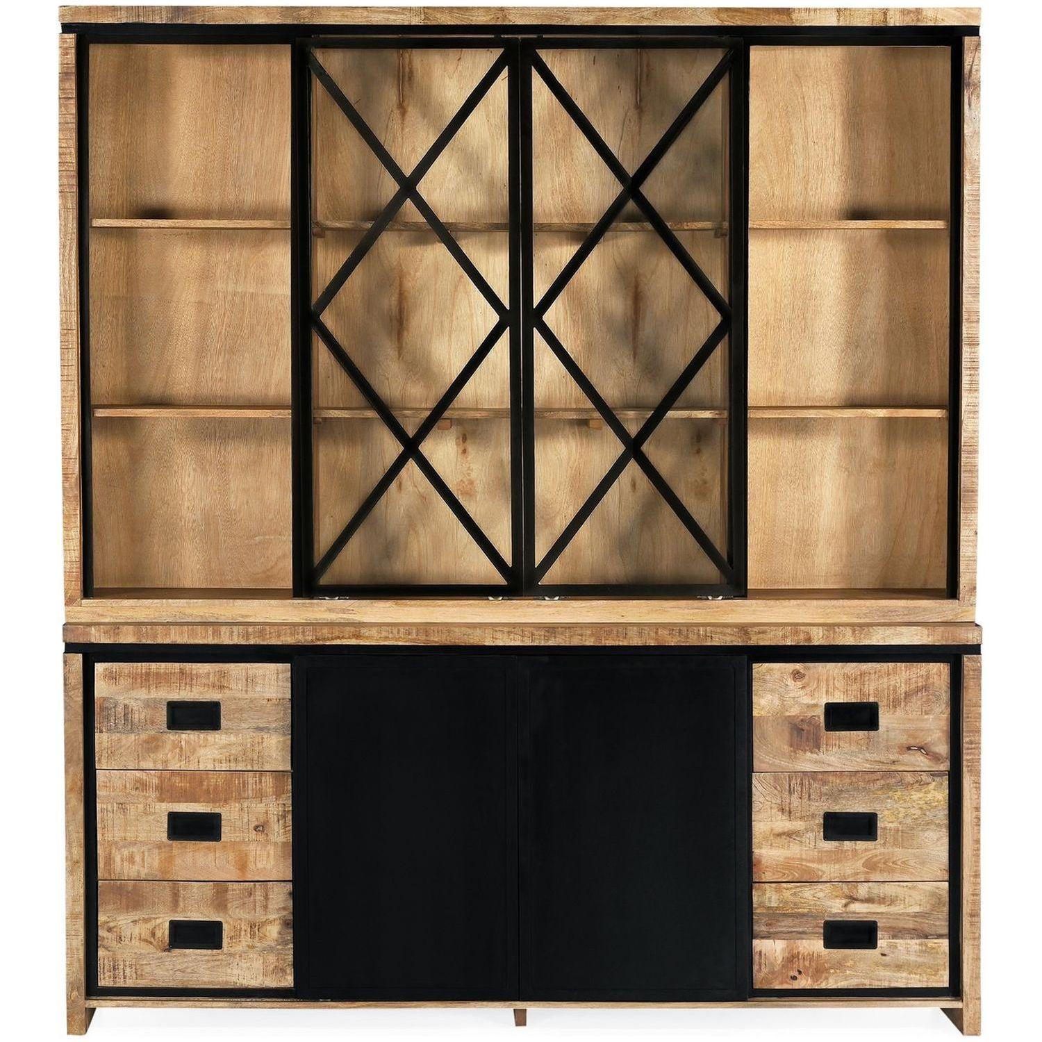 Vitrinenschrank Chalet Vintage Mangoholz Natur 200x220