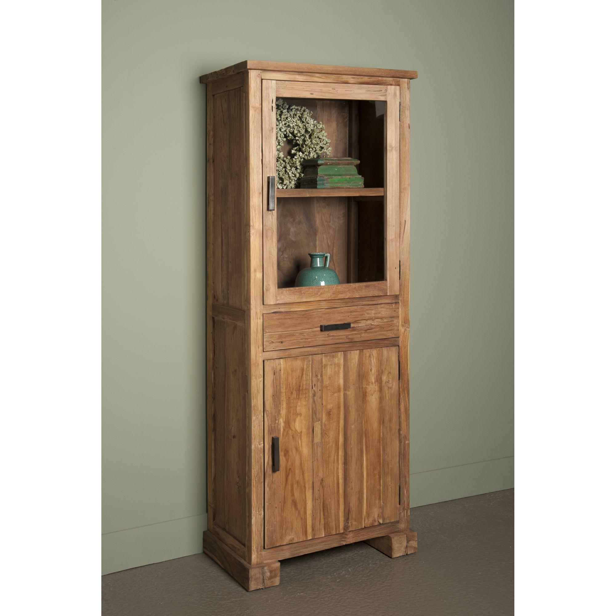 Vitrinenschrank Francesco 75x190 recyceltes Teakholz