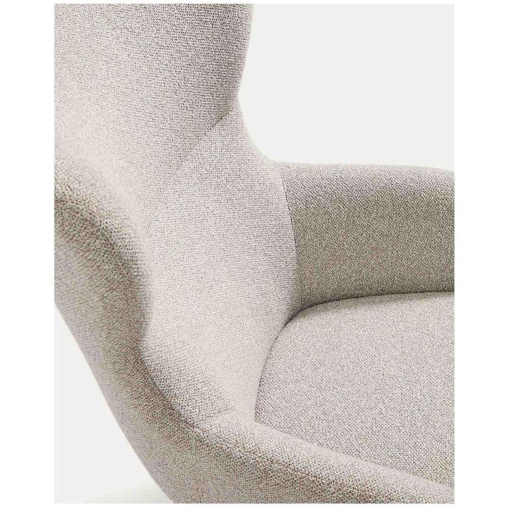 Ohrensessel Adiran dicker Chenille Beige Beinen Eichenholz massiv Nussbaum-Finish