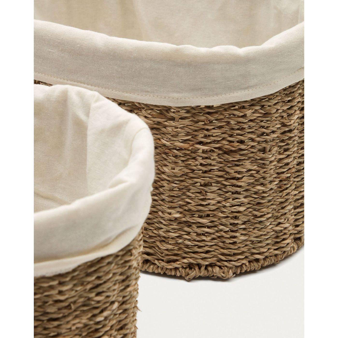 Korb Tossa rund aus Rattan Naturfasern mit Einlage (2er-Set)