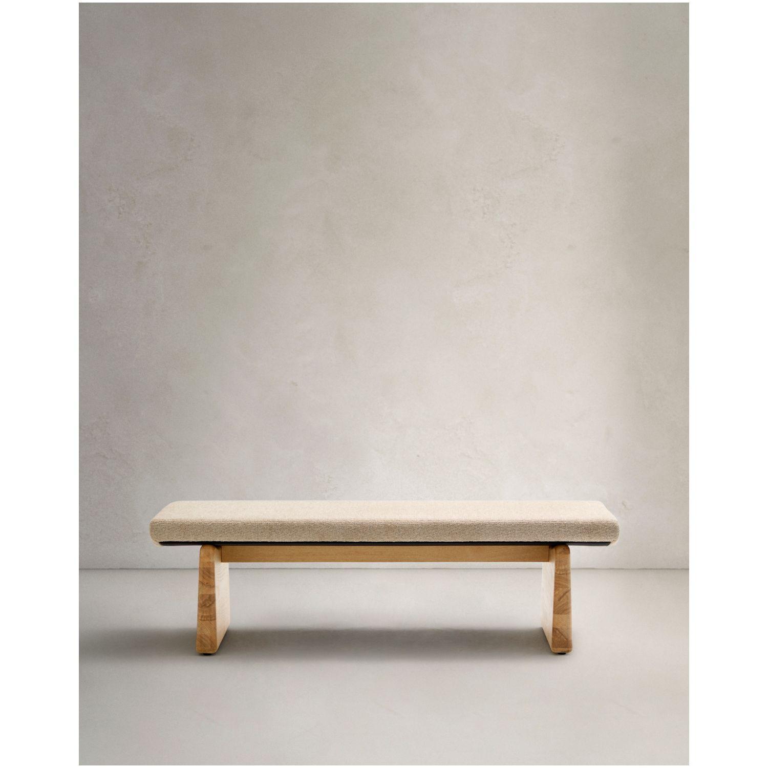 Polsterbank Topaz beige Chenille und massives Eschenholz mit natürlichem Finish 150cm FSC