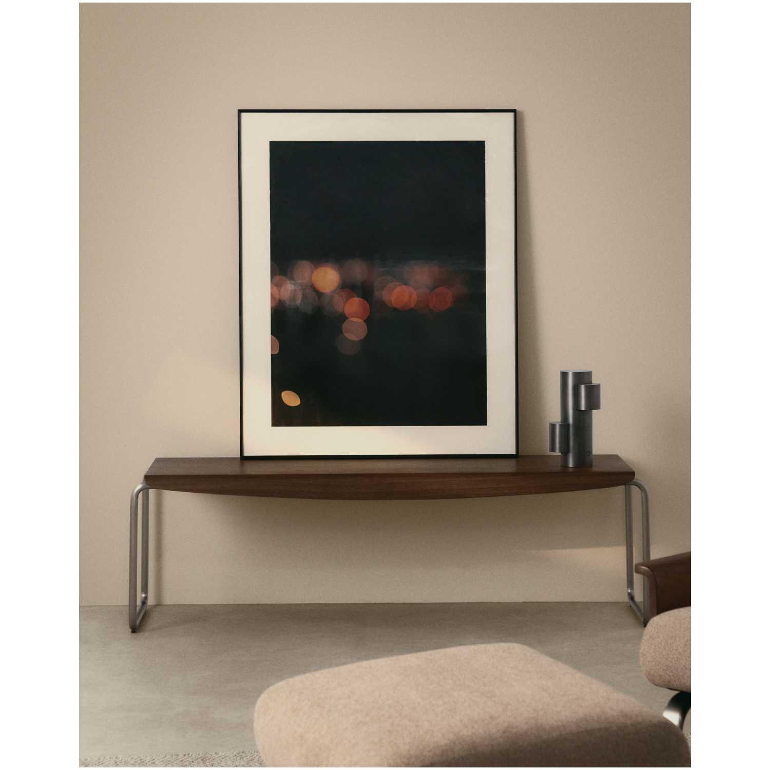 Holzbank Couchtisch Tarsel Nussbaumfurnier FSC 100% Gestell Edelstahl gebürstet 142cm