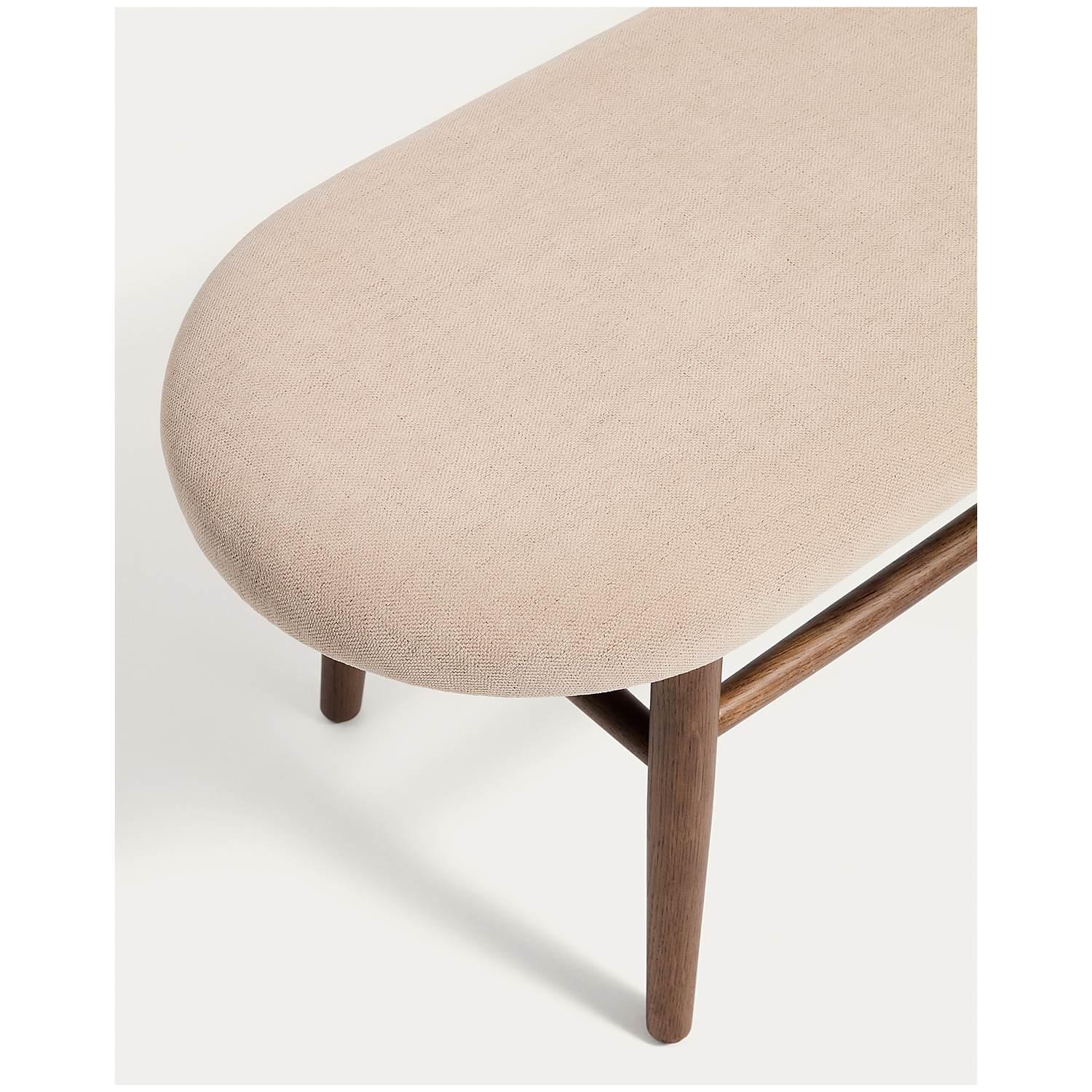 Bank Helda in beiger Chenille und massivem Eichenholz mit Nussbaumfinish FSC Mix Credit 122