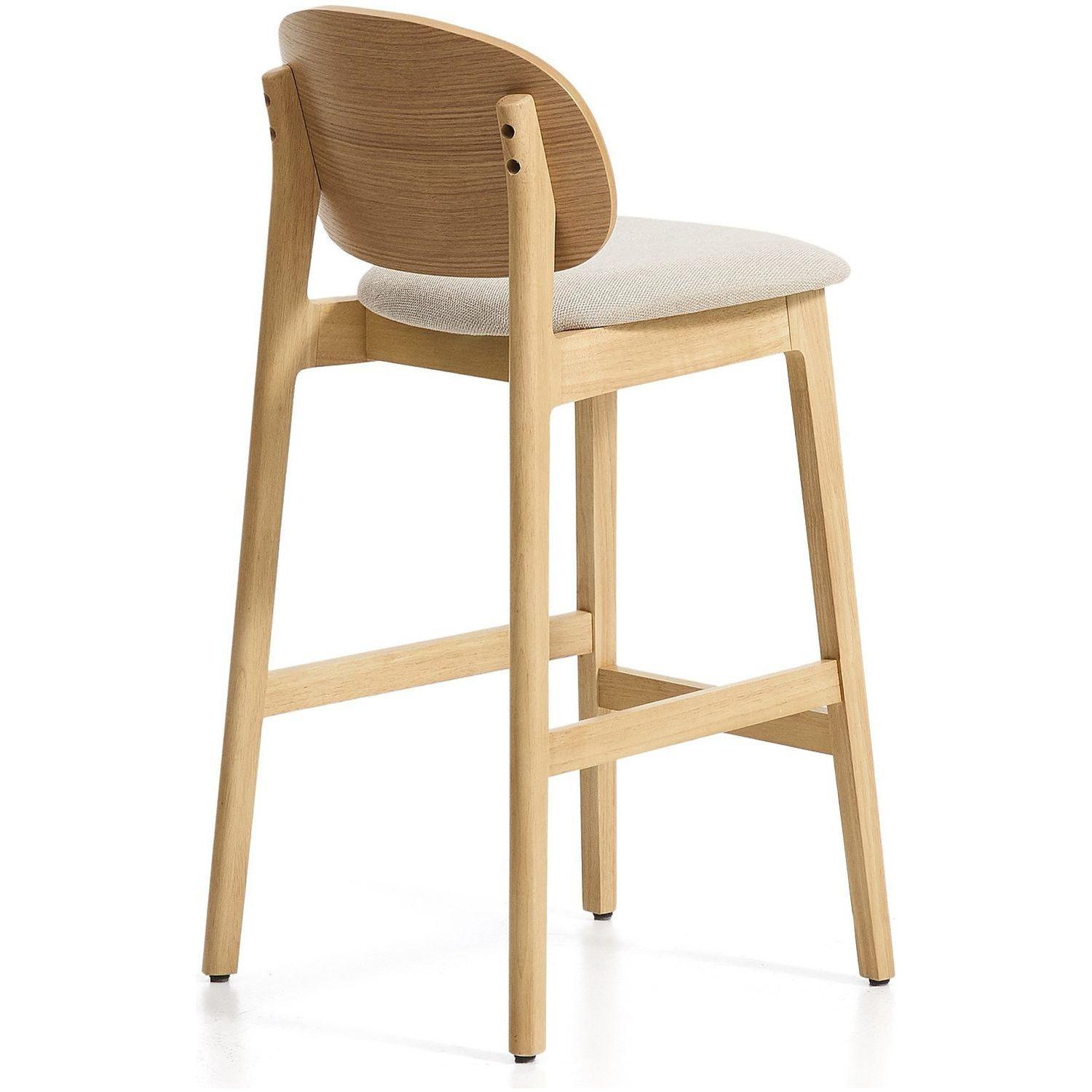 Barhocker Ludara aus Eichenfurnier mit beiger Chenille 65 cm