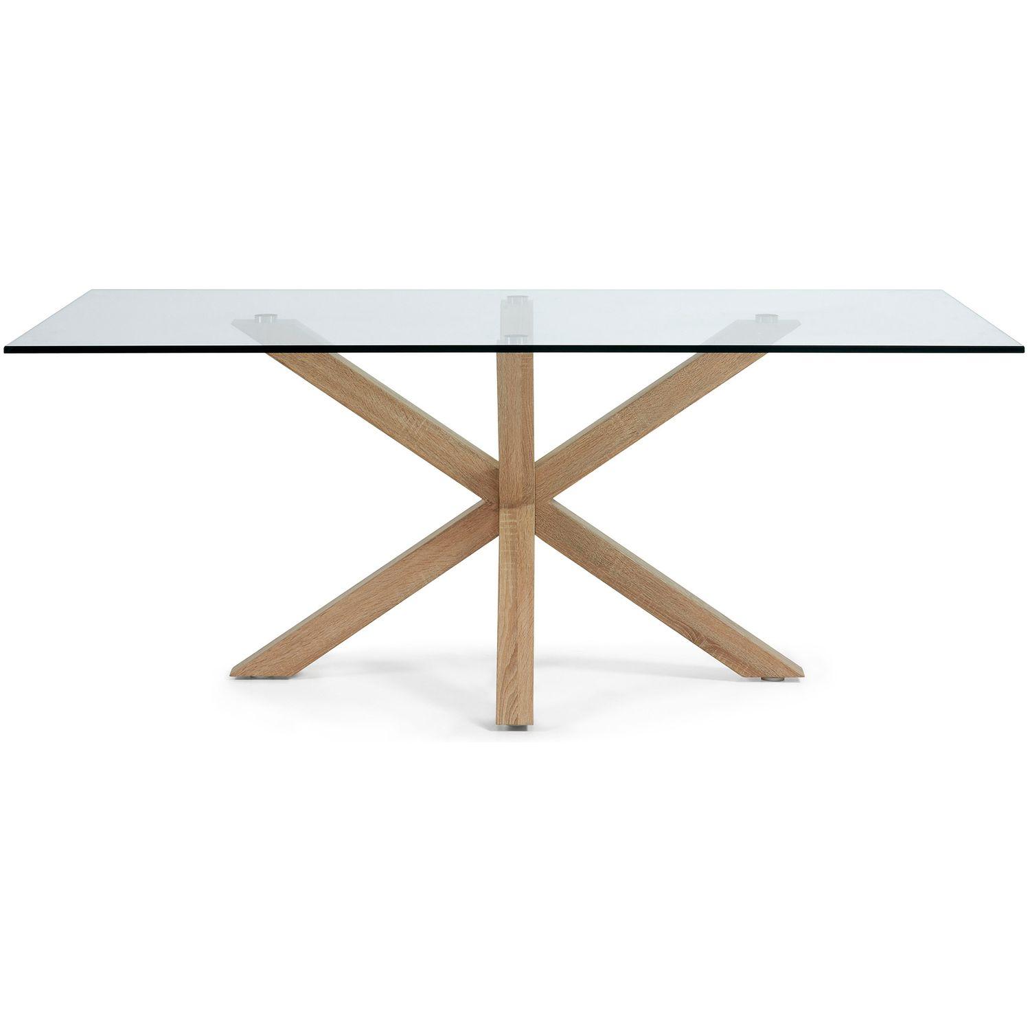 Argo Tisch aus Glas und Stahlbeine in Holzoptik 200 x 100 cm
