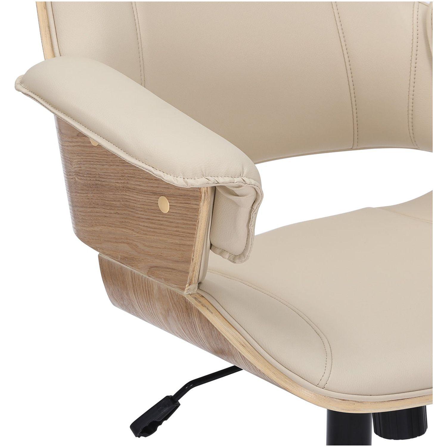 Bürodrehstuhl Capone Kunstleder creme-beige Rücken Eichenholzfurnier