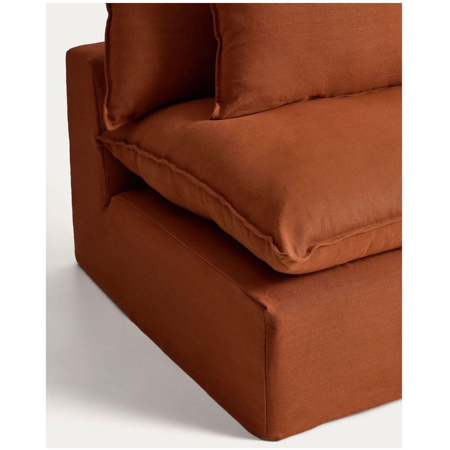 2-Sitzer-Modularsofa Anarela mit abnehmbarem Bezug und Randmodul aus Leinen in Terrakotta
