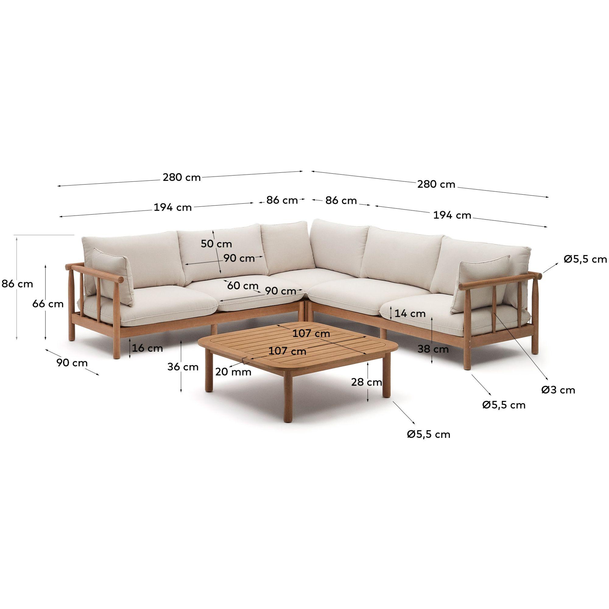 Eck-Gartenlounge Sacova massives Eukalyptusholz 280x280