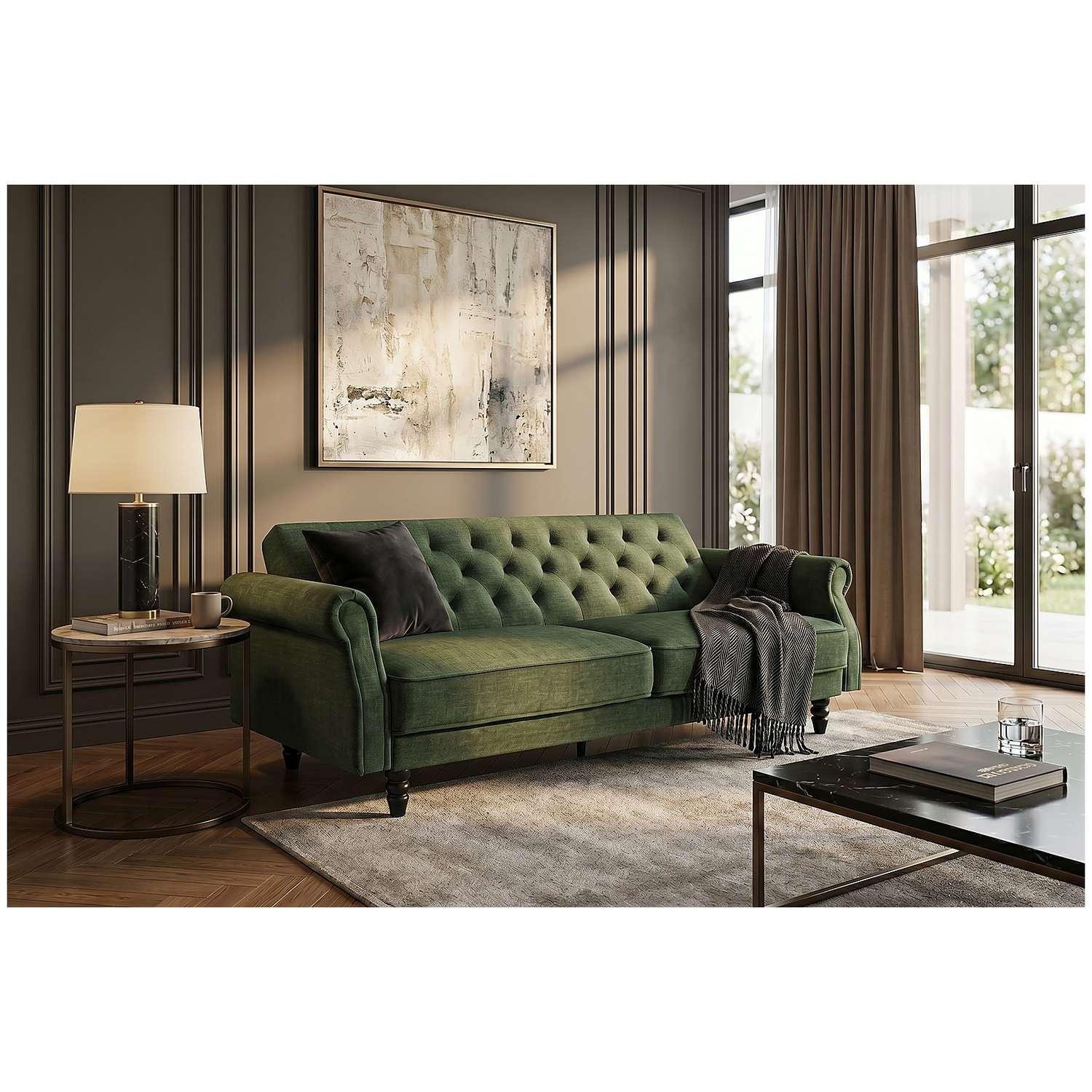 Bettsofa Chesterfield Landhaus Velvet Stoff grün 220