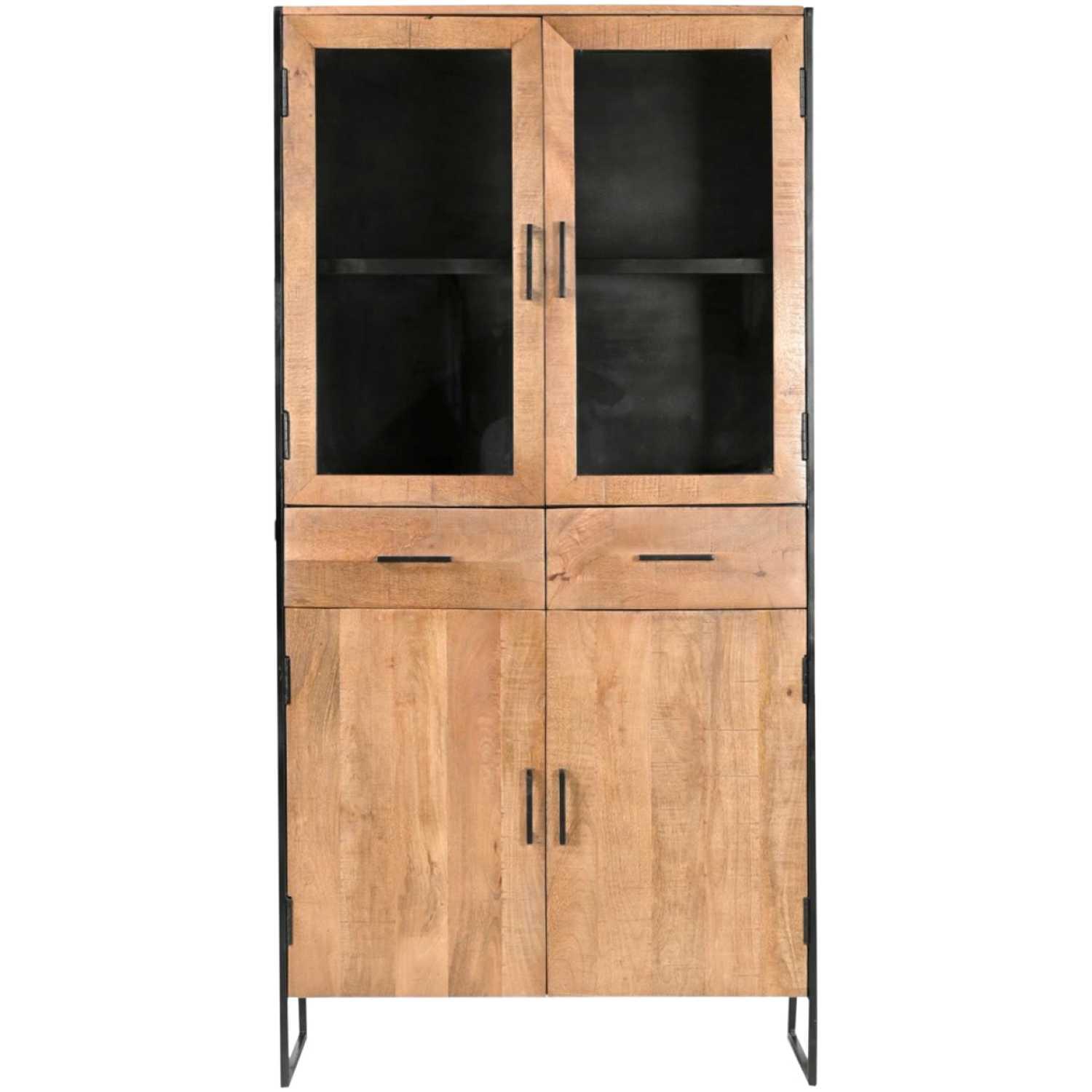 Standvitrine Elena Industrial Mangoholz natur Metall schwarz 90x180