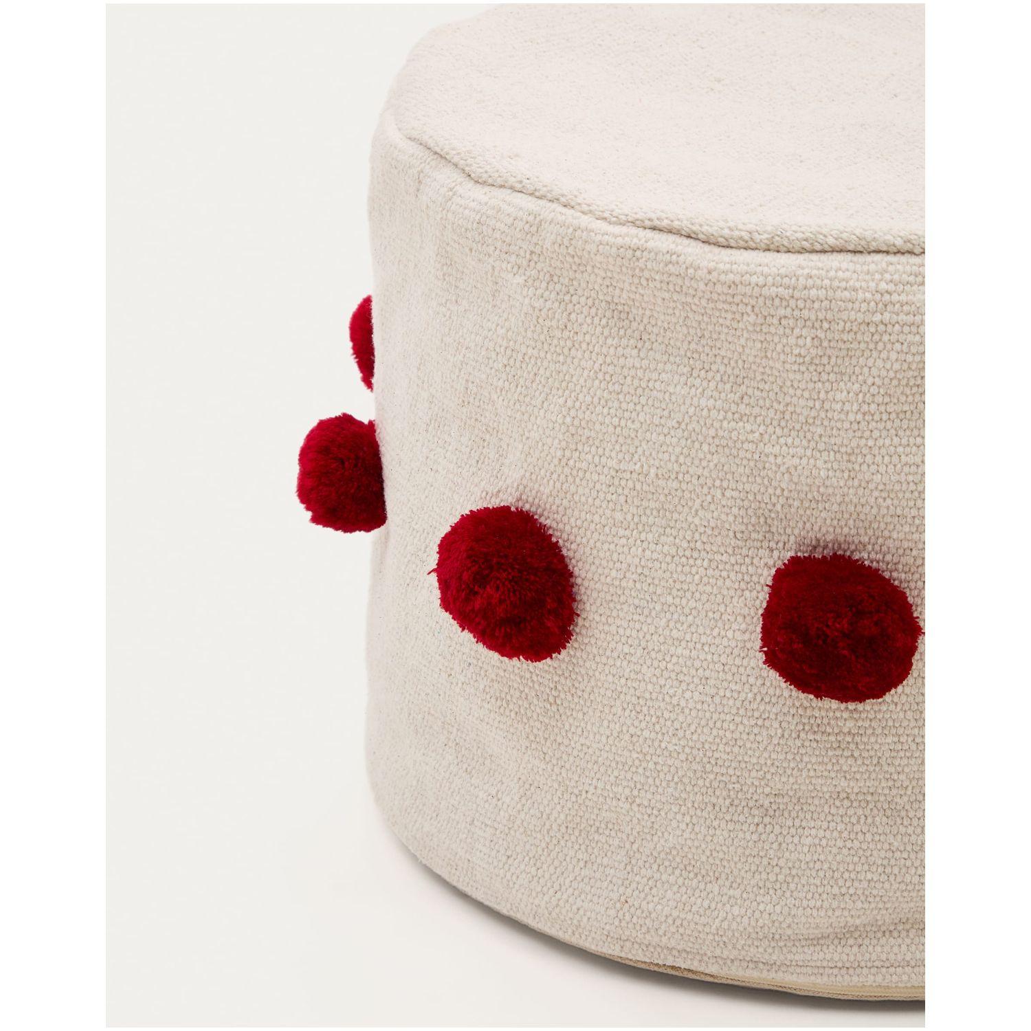Pouf Sitzsack Manua Baumwolle beige mit roten Quasten 40x40