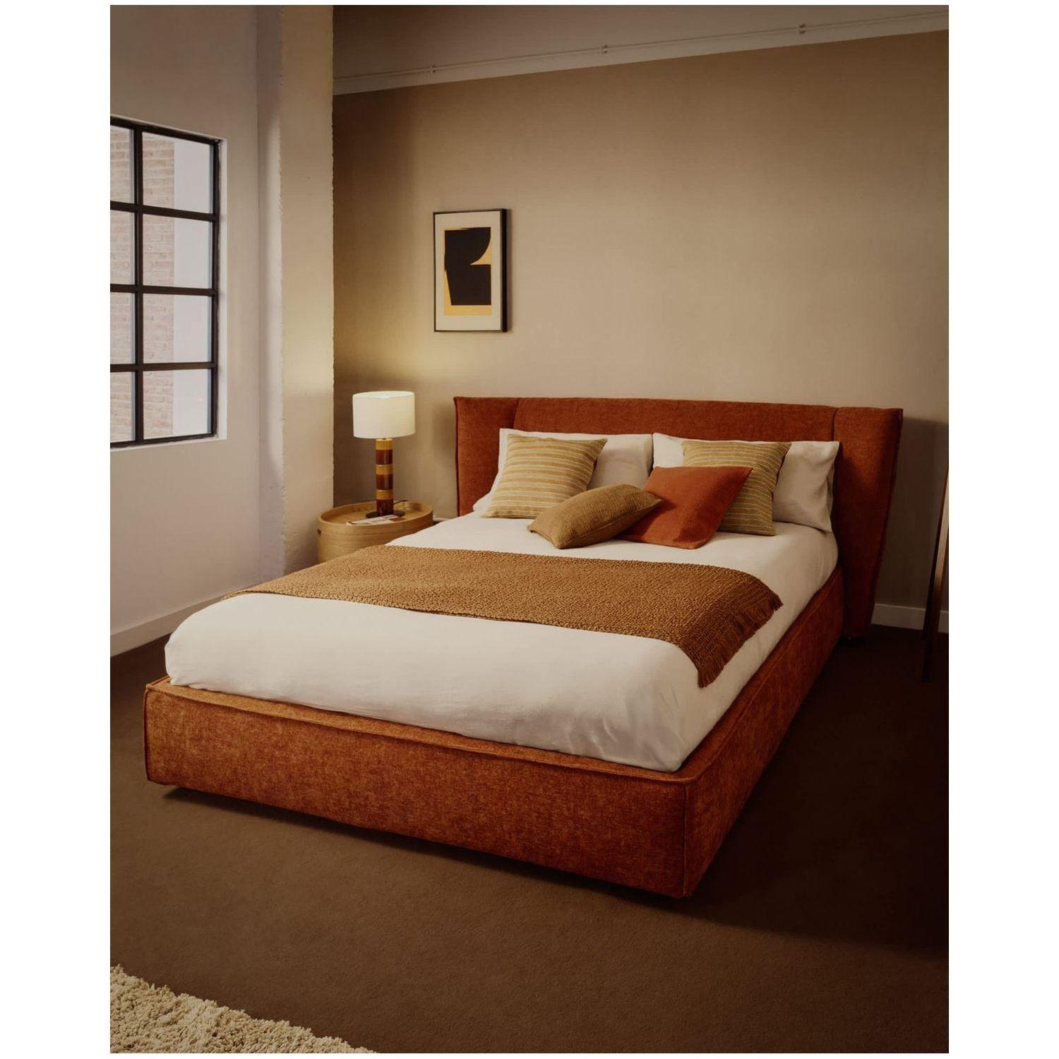 Abziehbares Polsterbett Arvian Chenille Stoff terrakotta mit Klappbettkasten - Grösse: 180x200