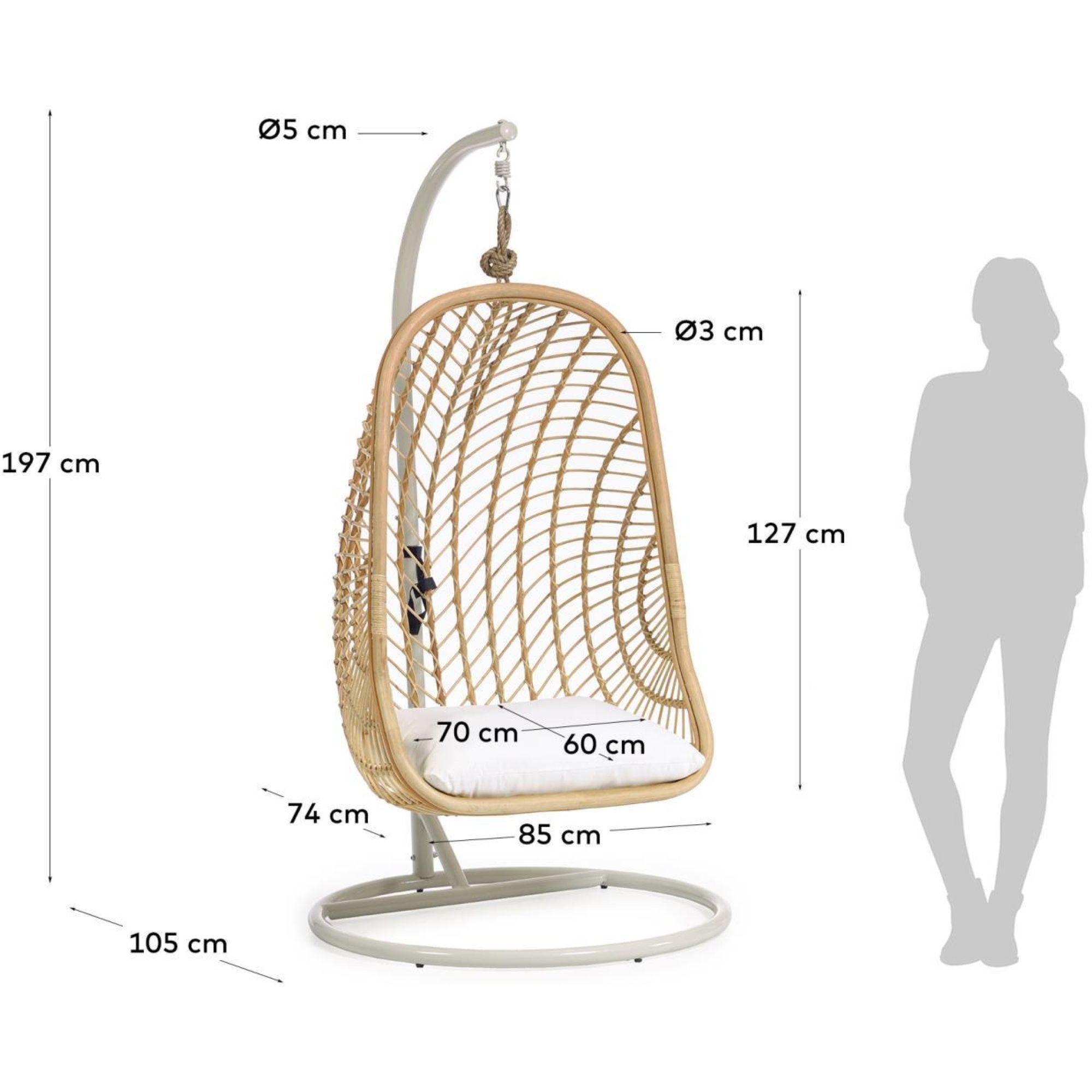Hängesessel Natur Rattan Bali Fuss hellgrau