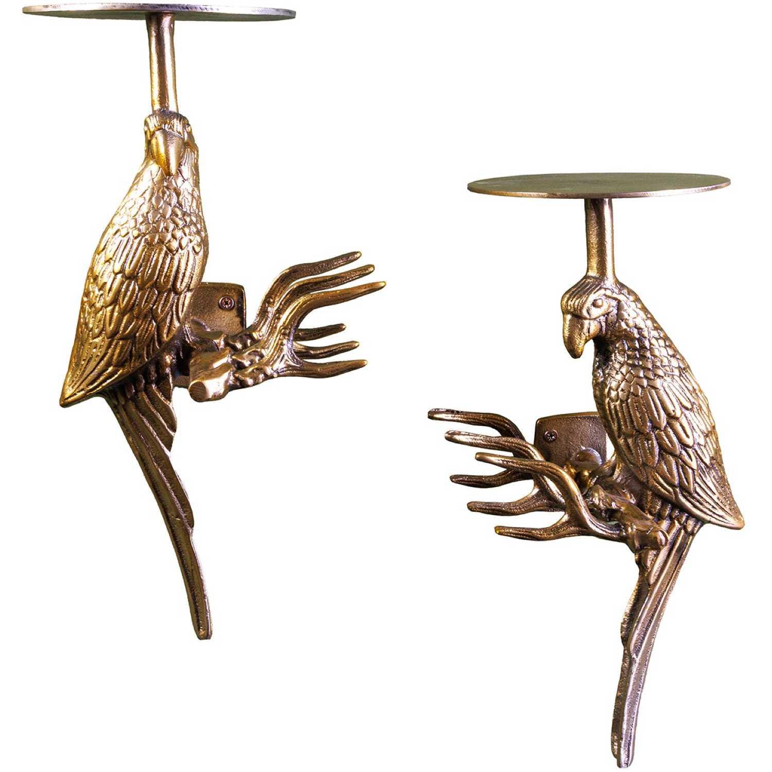 Wandgarderobe mit Ablage Vögel Hammerschlag-Effekt Antikgold (2er-Set)
