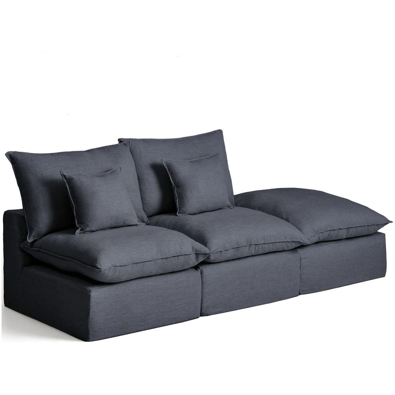 2-Sitzer-Modularsofa Anarela mit abnehmbarem Bezug und Randmodul aus Leinen und Viskose in