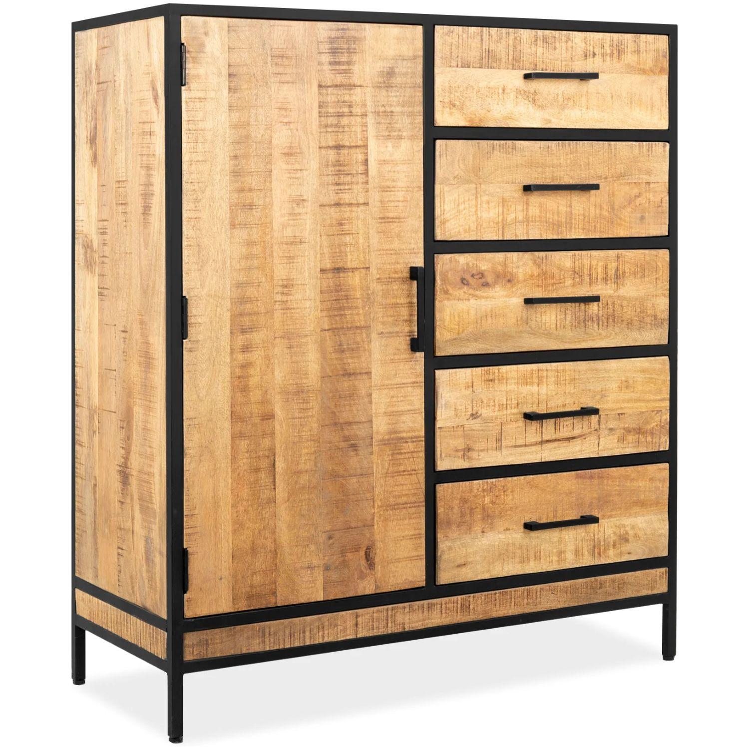 Hochkommode Iron Mangoholz vintage Metall 102x120