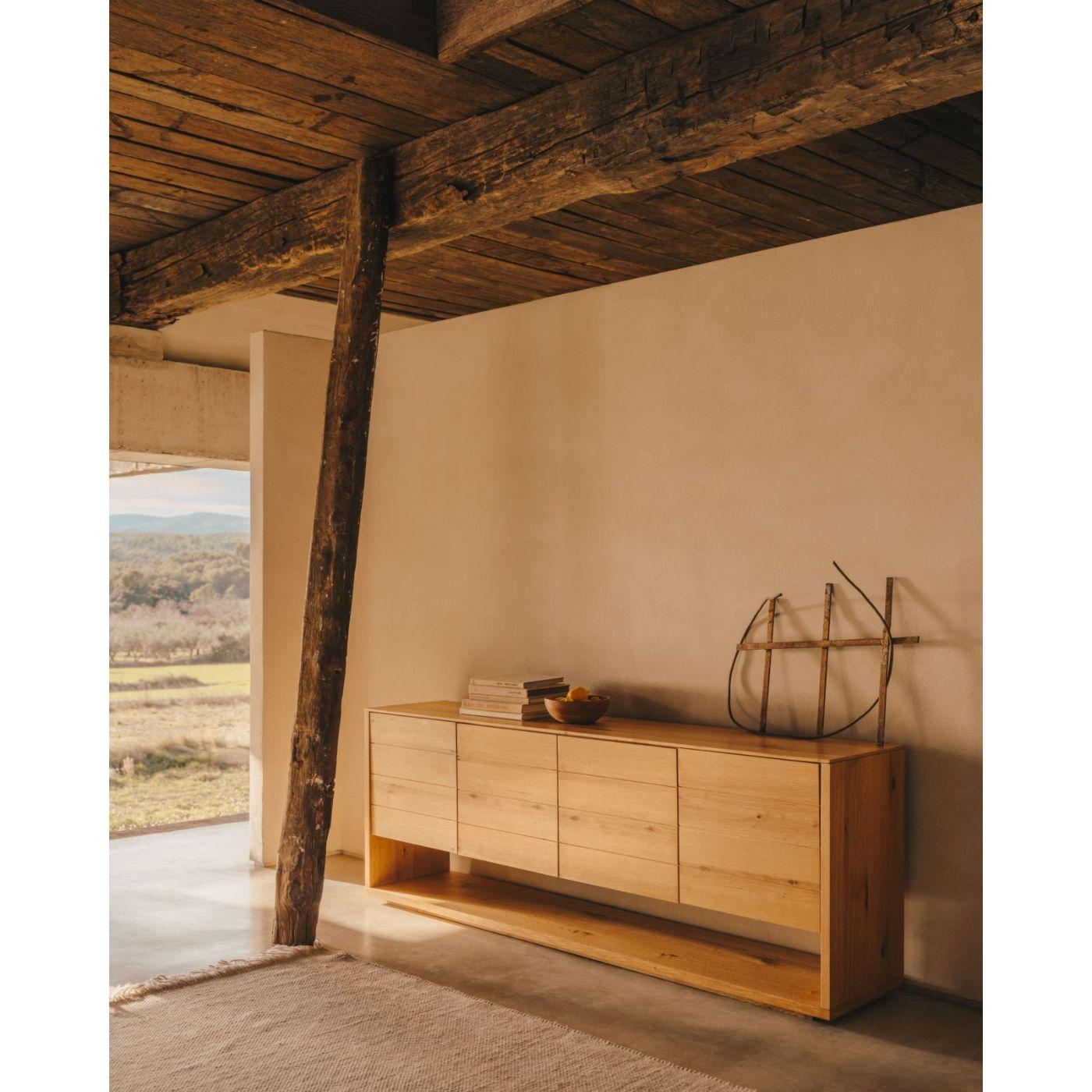Alguema Sideboard 4 Türen mit Eichenfurnier und natürlichem Finish 200 x 74 cm