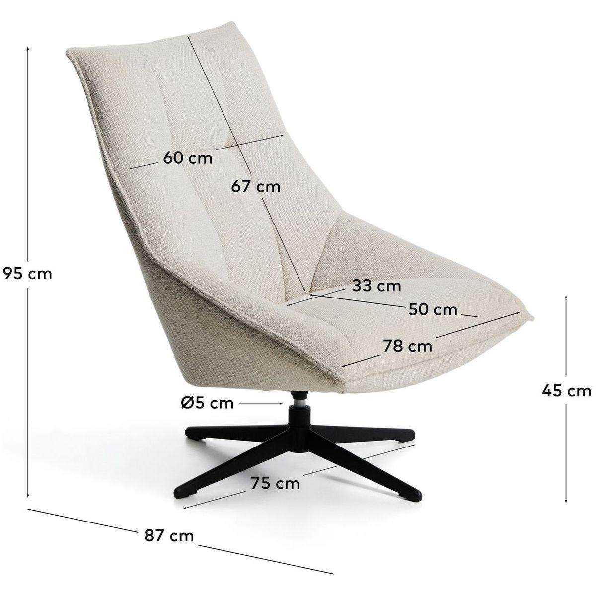 Drehsessel Dirala mit beiger Chenille und schwarz lackiertem Stahl FSC 100 %