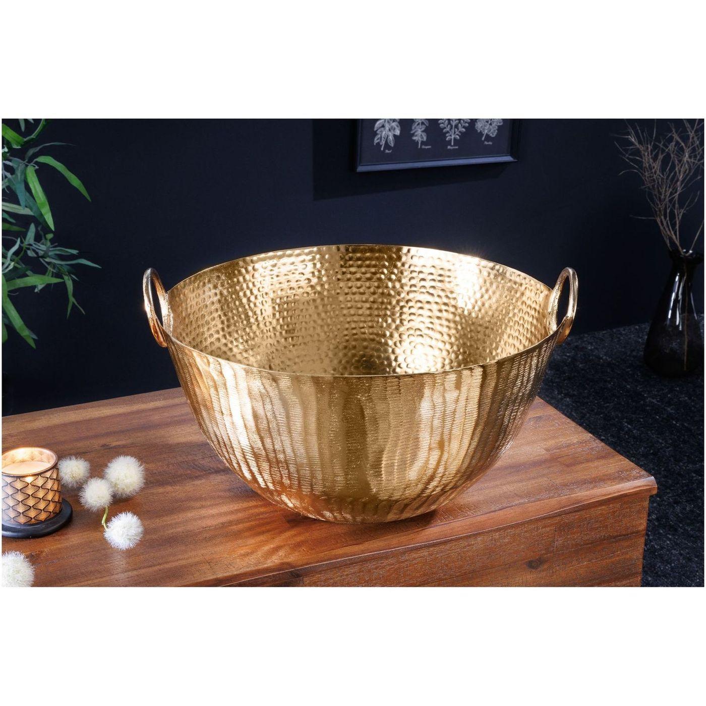 Deko Schale Bazzar mit Griff Hammerschlag gold 40x40