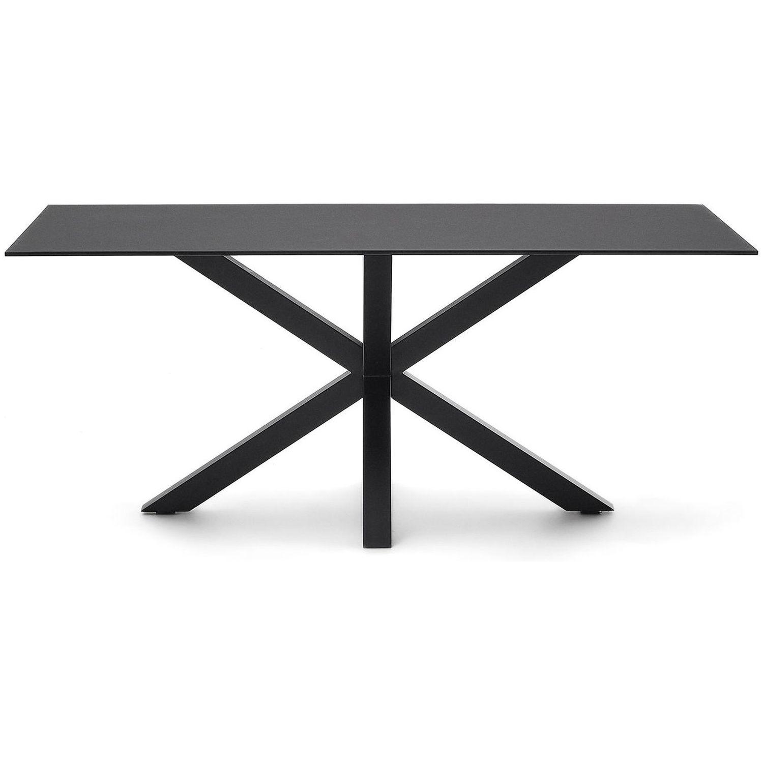 Argo runder Tisch aus schwarzem Glas mit schwarzen Stahlbeinen 160 x 90 cm