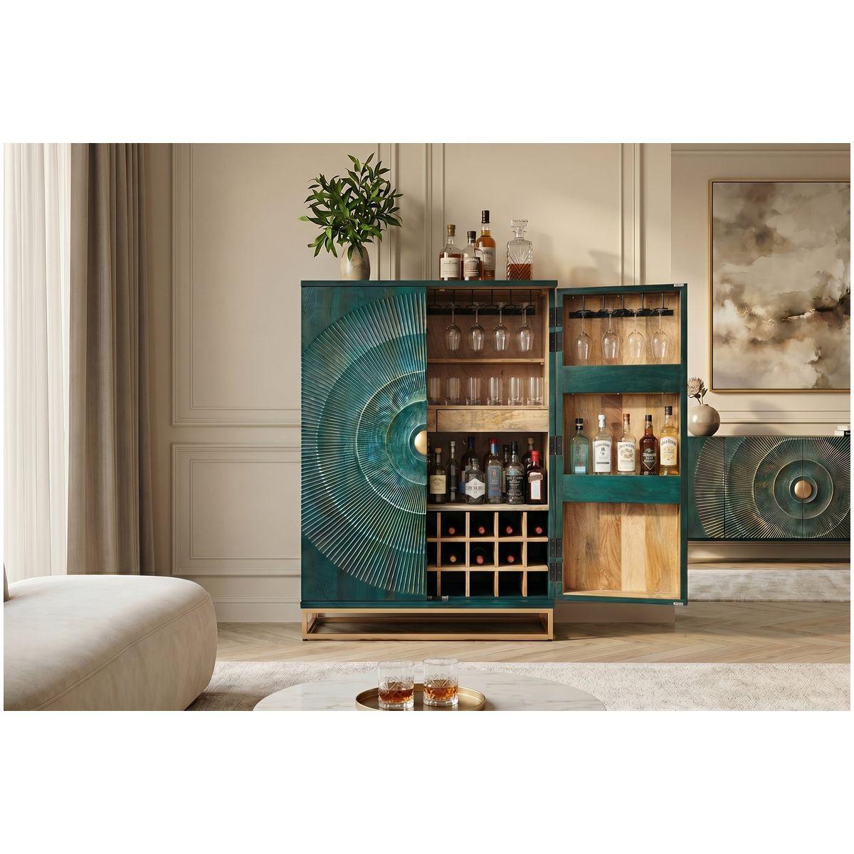 Barschrank Himalaya Mangoholz türkis 95x141