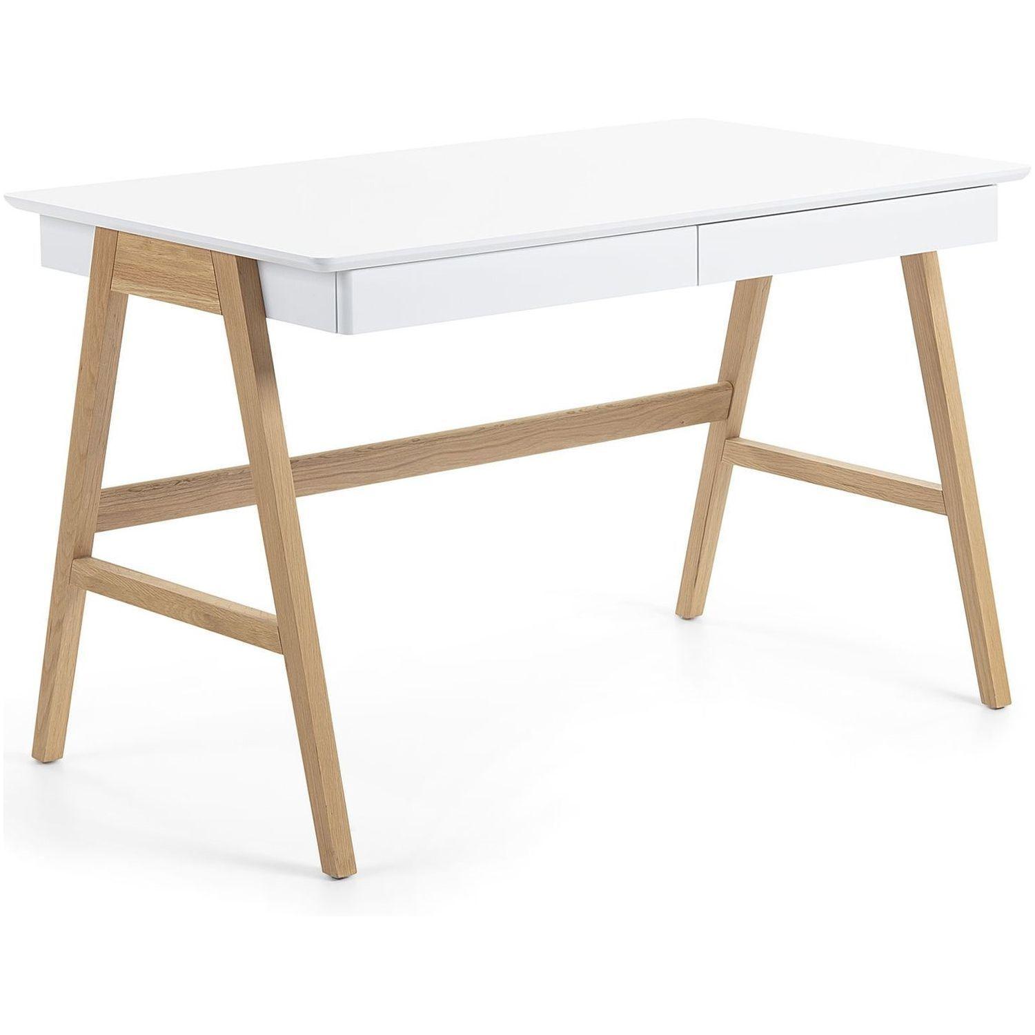 Schreibtisch Dina MDF weiss matt lackiert Beine aus Esche 120x60