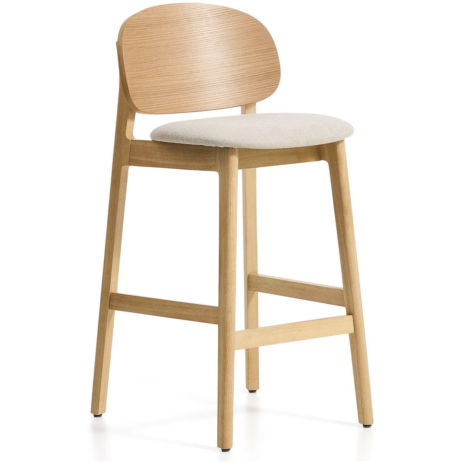 Barhocker Ludara aus Eichenfurnier mit beiger Chenille 65 cm