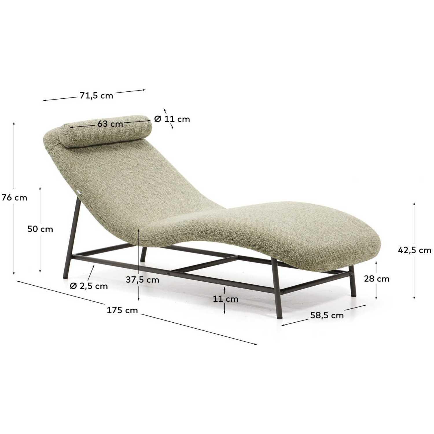 Liege Divan Osla mit grüner Chenille und Beinen aus gebürstetem Edelstahl 175 cm