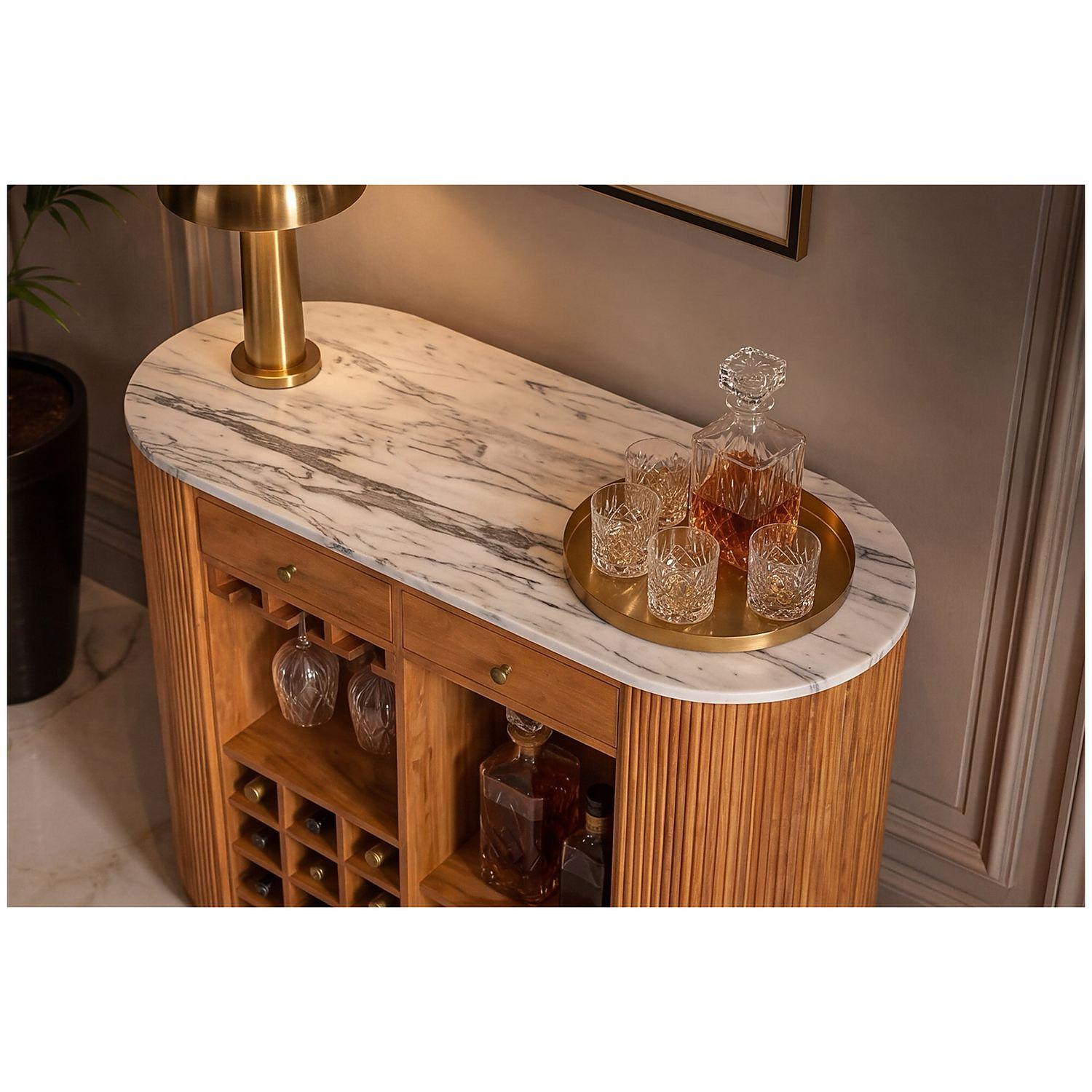 Bartheke Barschrank Bella Mangoholz natur vintage Marmor weiss 120x105