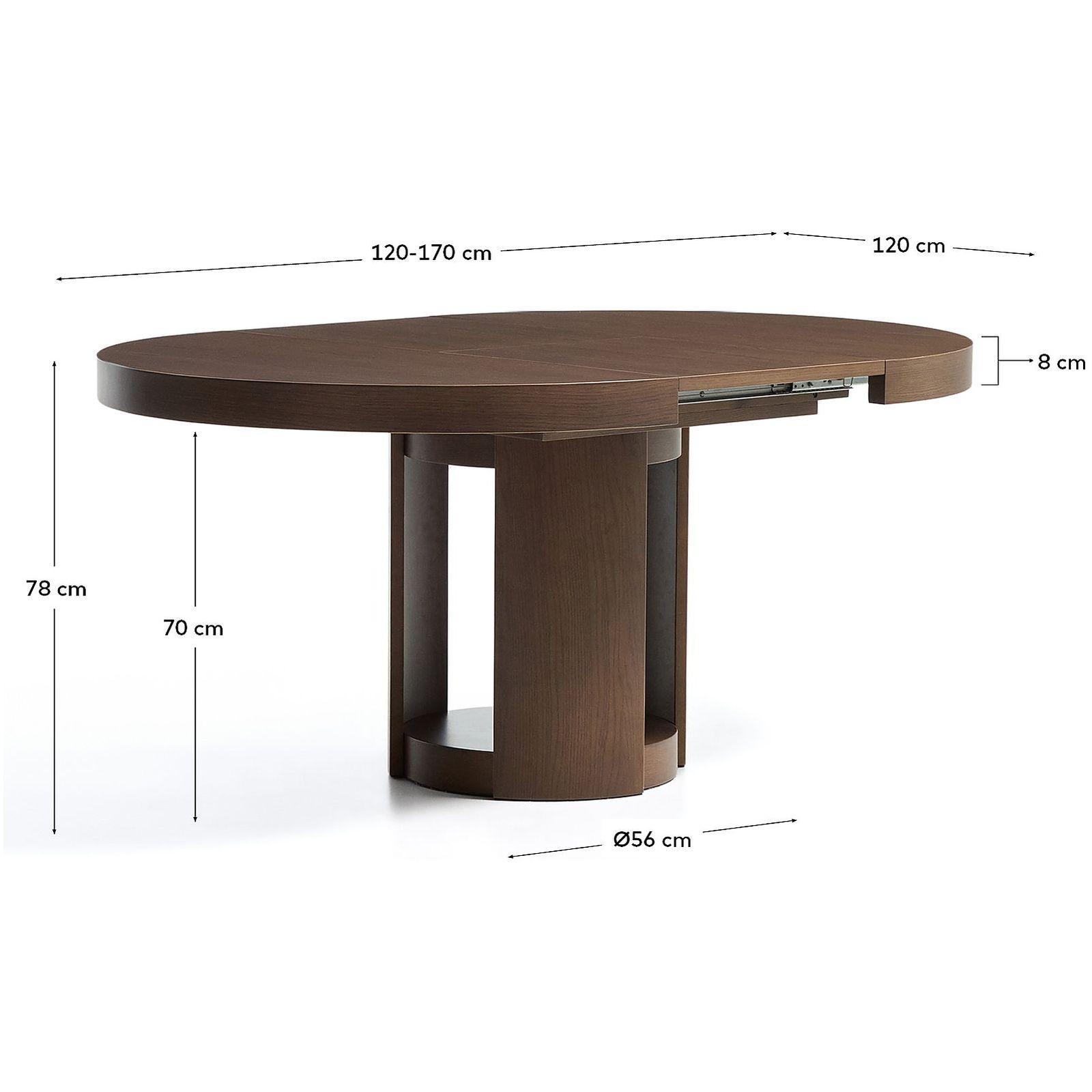 Esstisch Ausziehtisch rund Artis Massivholz und Eichenfurnier Walnuss-Finish 100% FSC - Grösse: 120-170x120