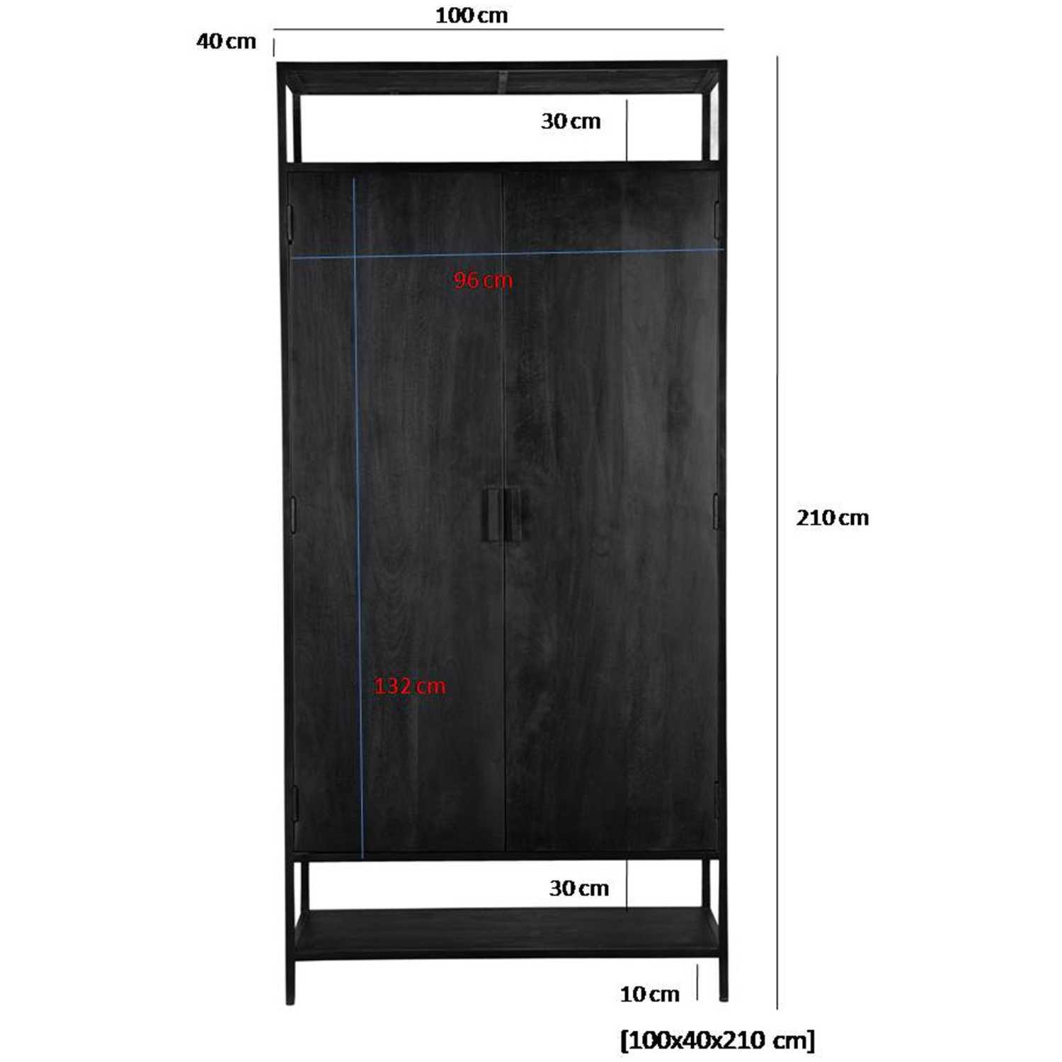 Massivholz Schrank Darko Mangoholz rustikal schwarz 100x210