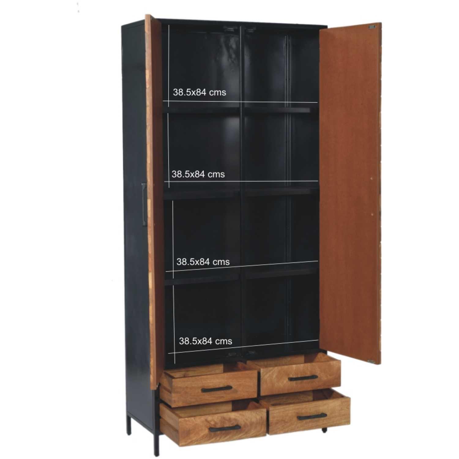 Hochschrank Fischgrät Industrial Mangoholz natur Metall schwarz 90x200