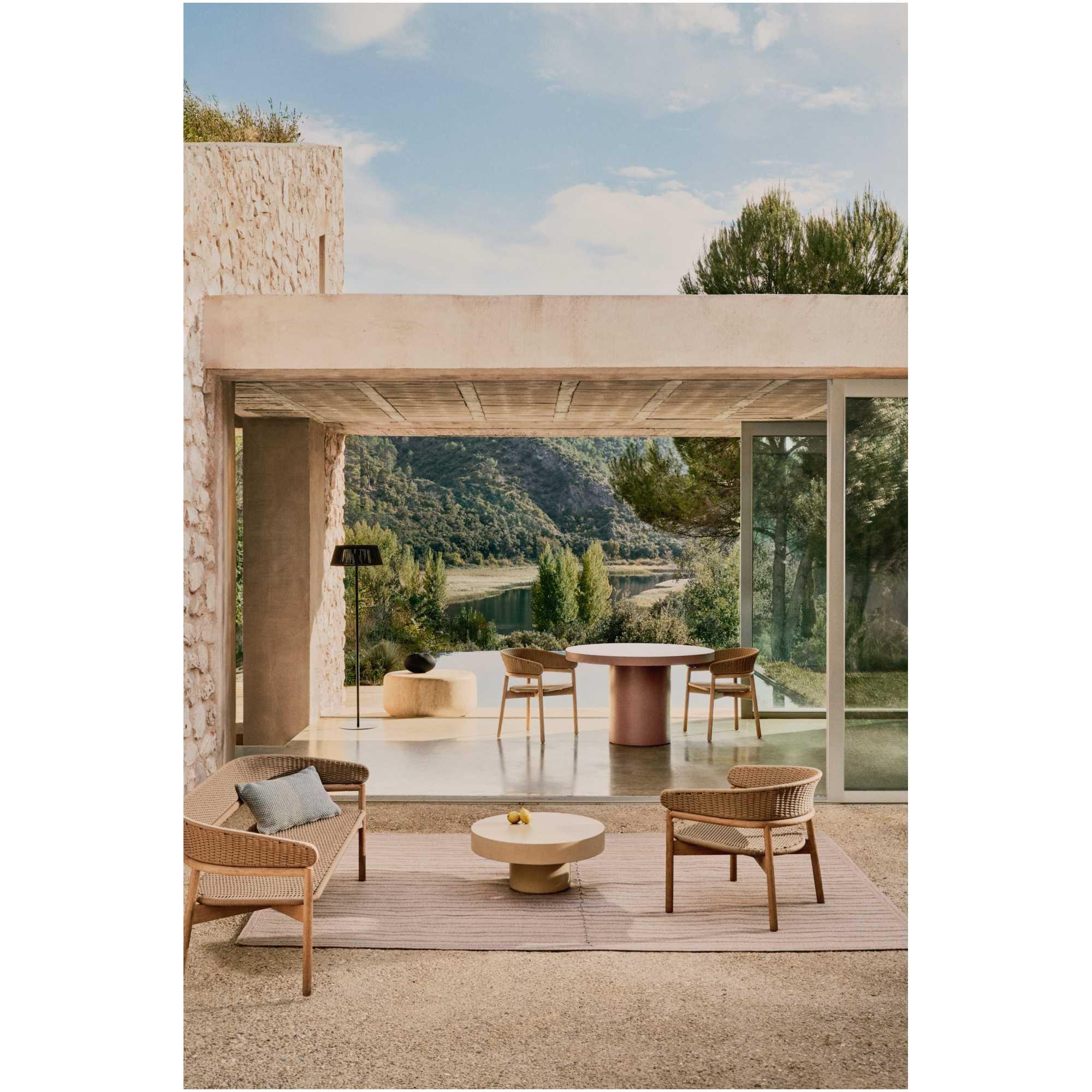 Gartensessel mit Armlehne Arinella Akazienholz massiv natur Seil beige