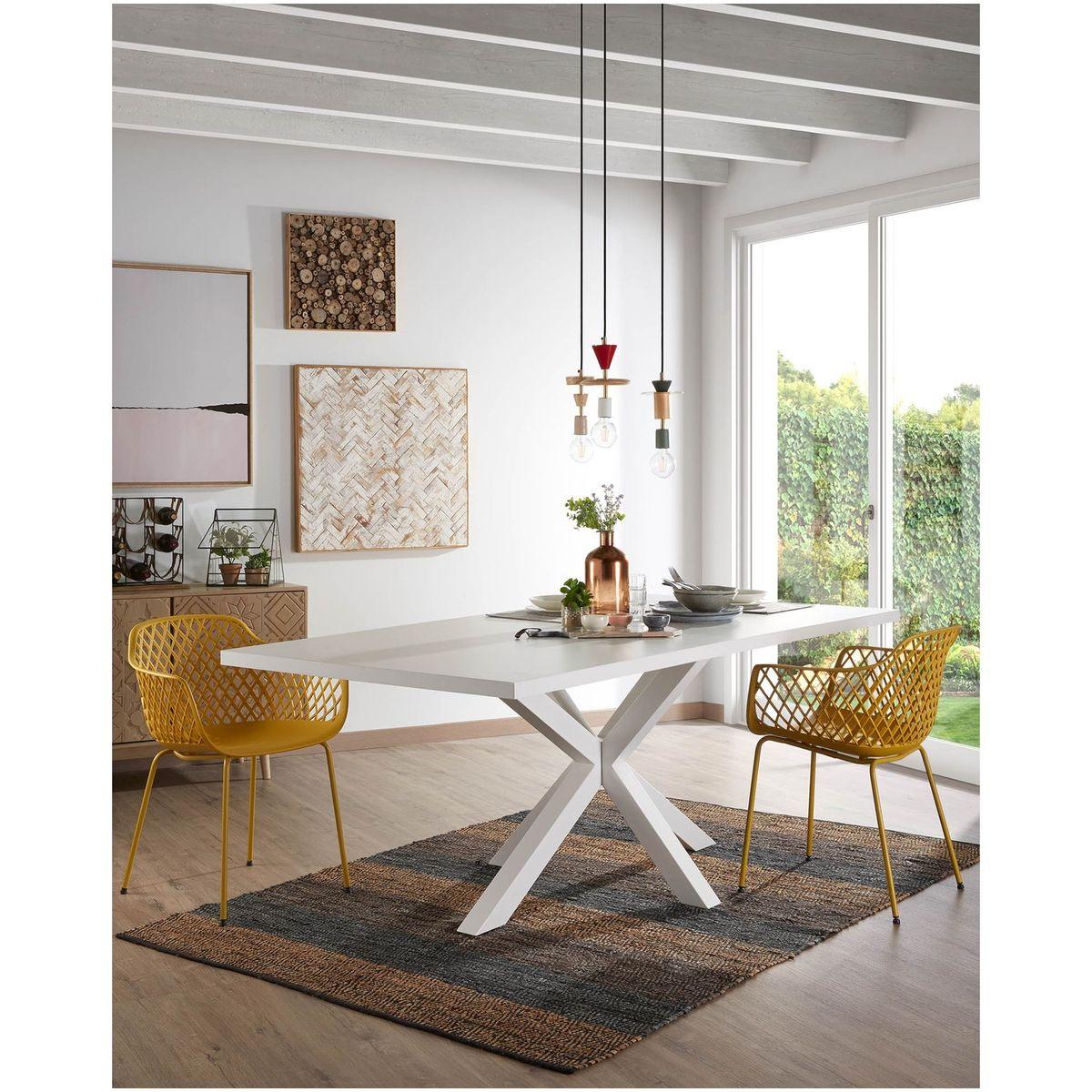 Argo Tisch 200 x 100 cm mit Melamin weiß und weißen Stahlbeinen