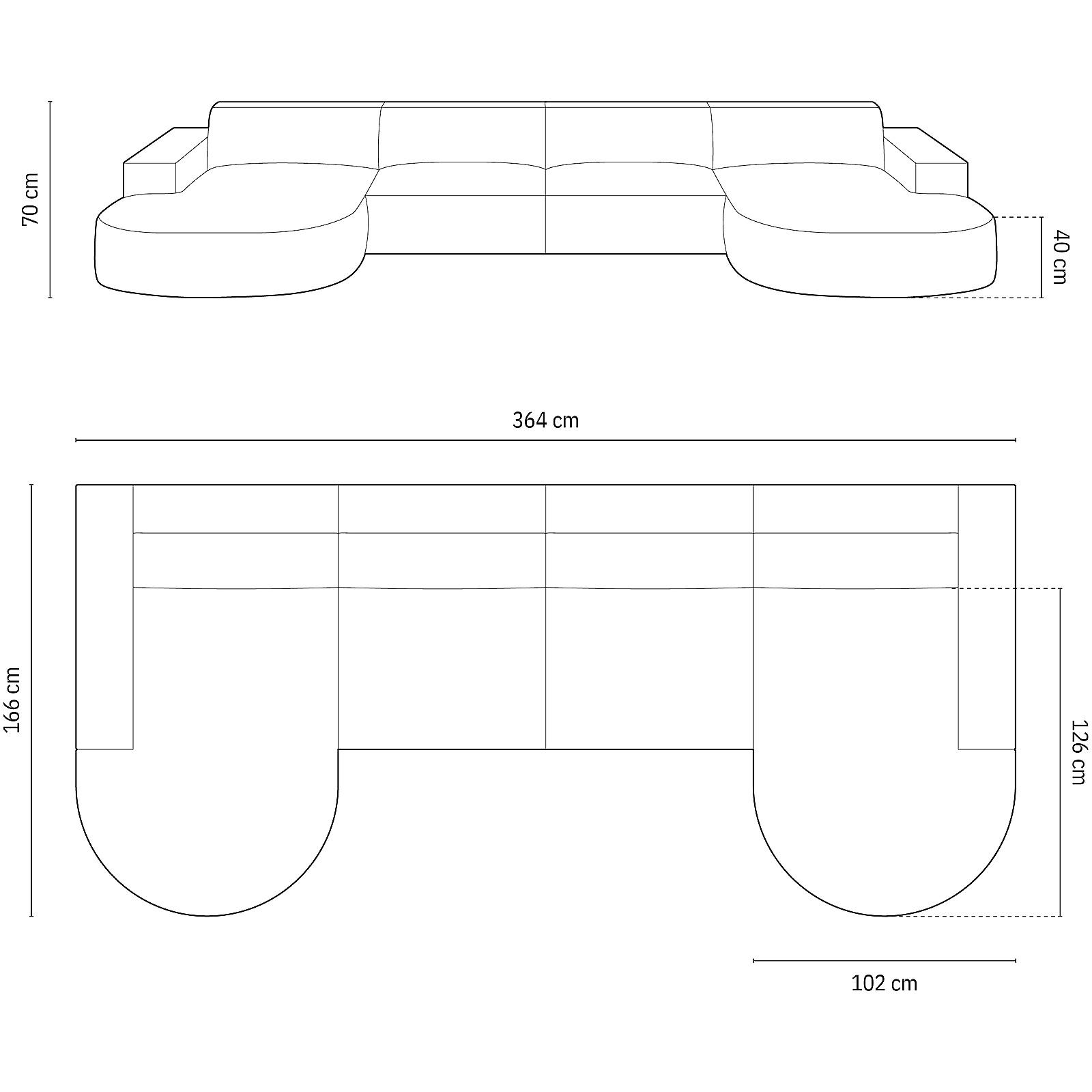 Wohnlandschaft U-Sofa rund Jodie 364x166x70 - Bezug: Boucle (Baloo), White