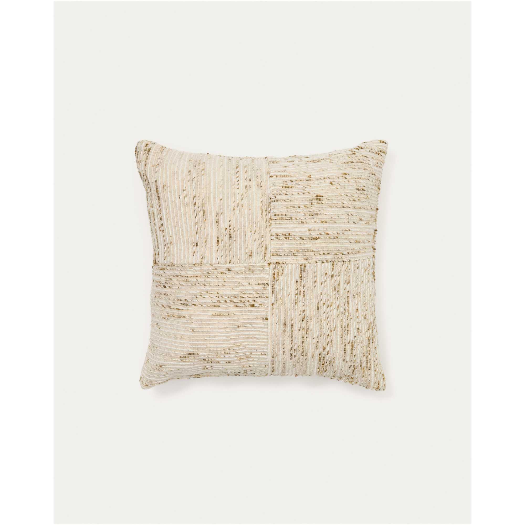 Kissenbezug Anuba aus beige-grün kariertem Jacquard, 45 x 45 cm