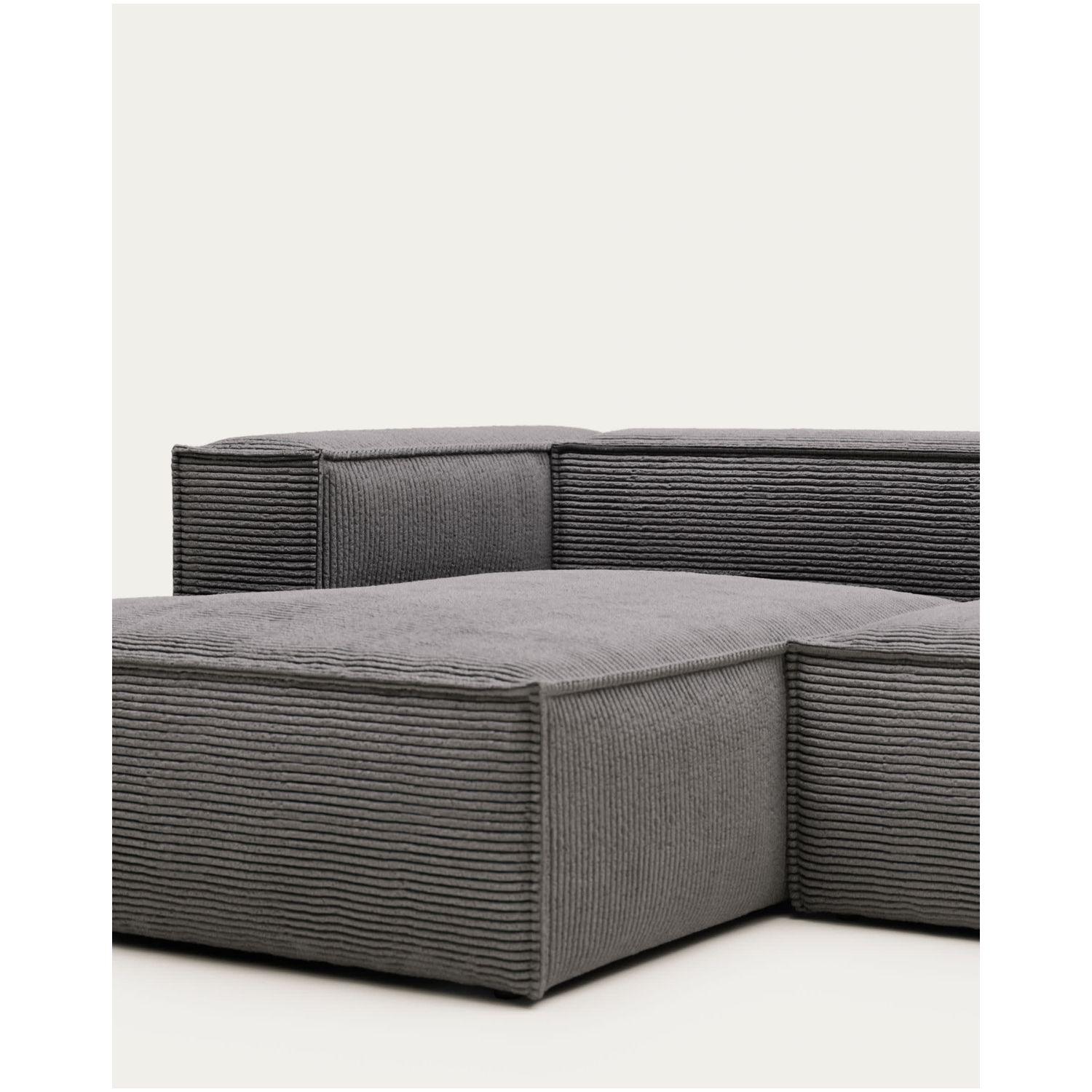 2-Sitzer-Ecksofa Blok mit dickem grauen Cord und Chaiselongue links 240x174 FSC Mix Credit