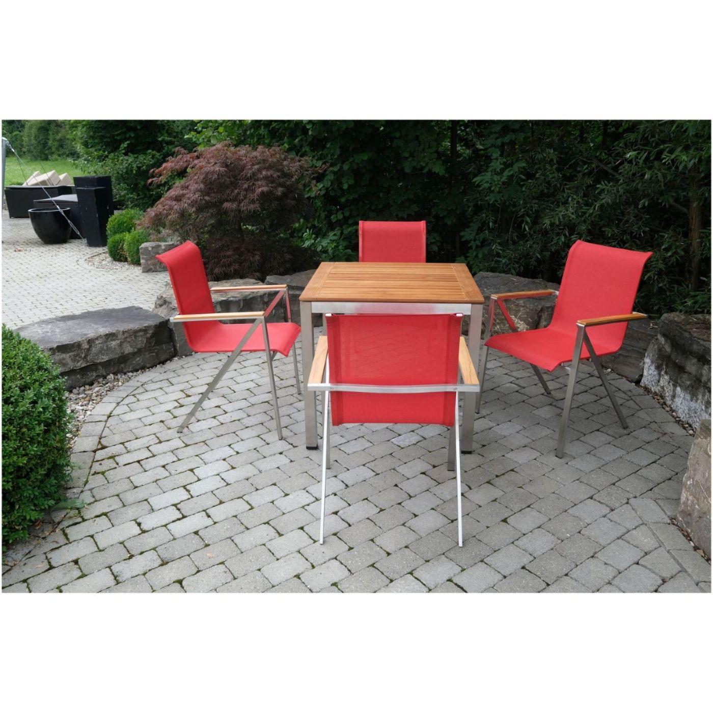 Edelstahl Gartenstuhl Armlehne Teak Textilene bordeaux (stapelbar)
