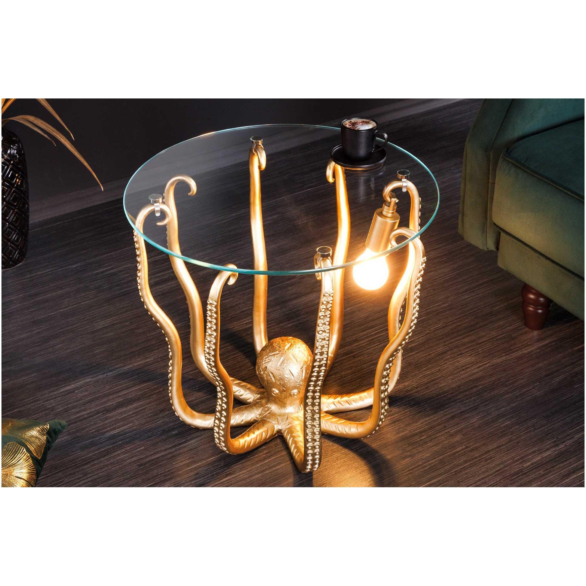 Beistelltisch mit Lampe Oktopus Metall gold Glas