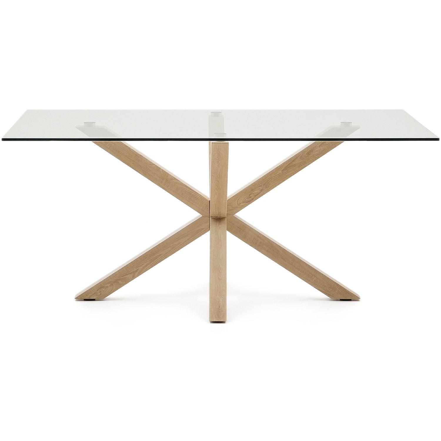 Argo Tisch aus Glas und Stahlbeine in Holzoptik 160x90