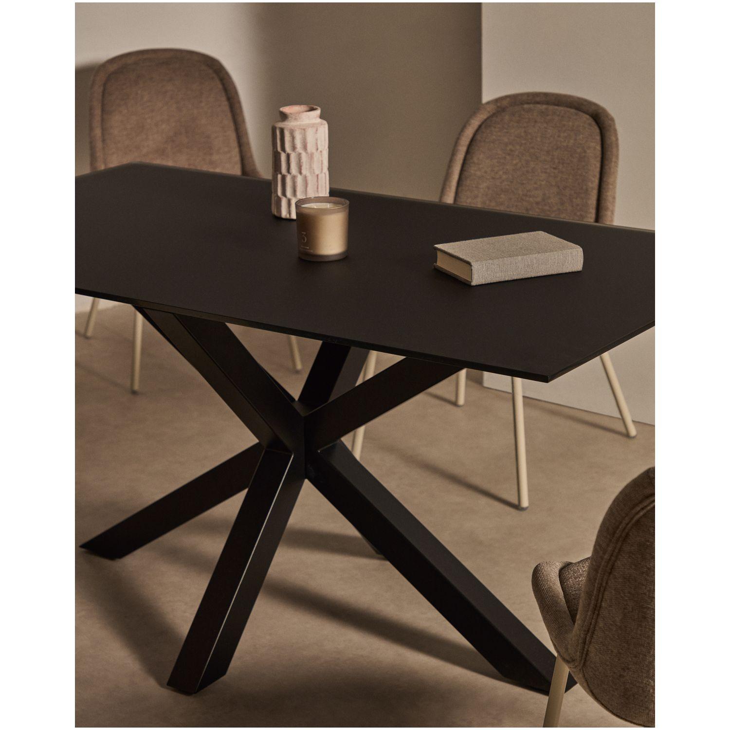 Argo runder Tisch aus schwarzem Glas mit schwarzen Stahlbeinen 160 x 90 cm