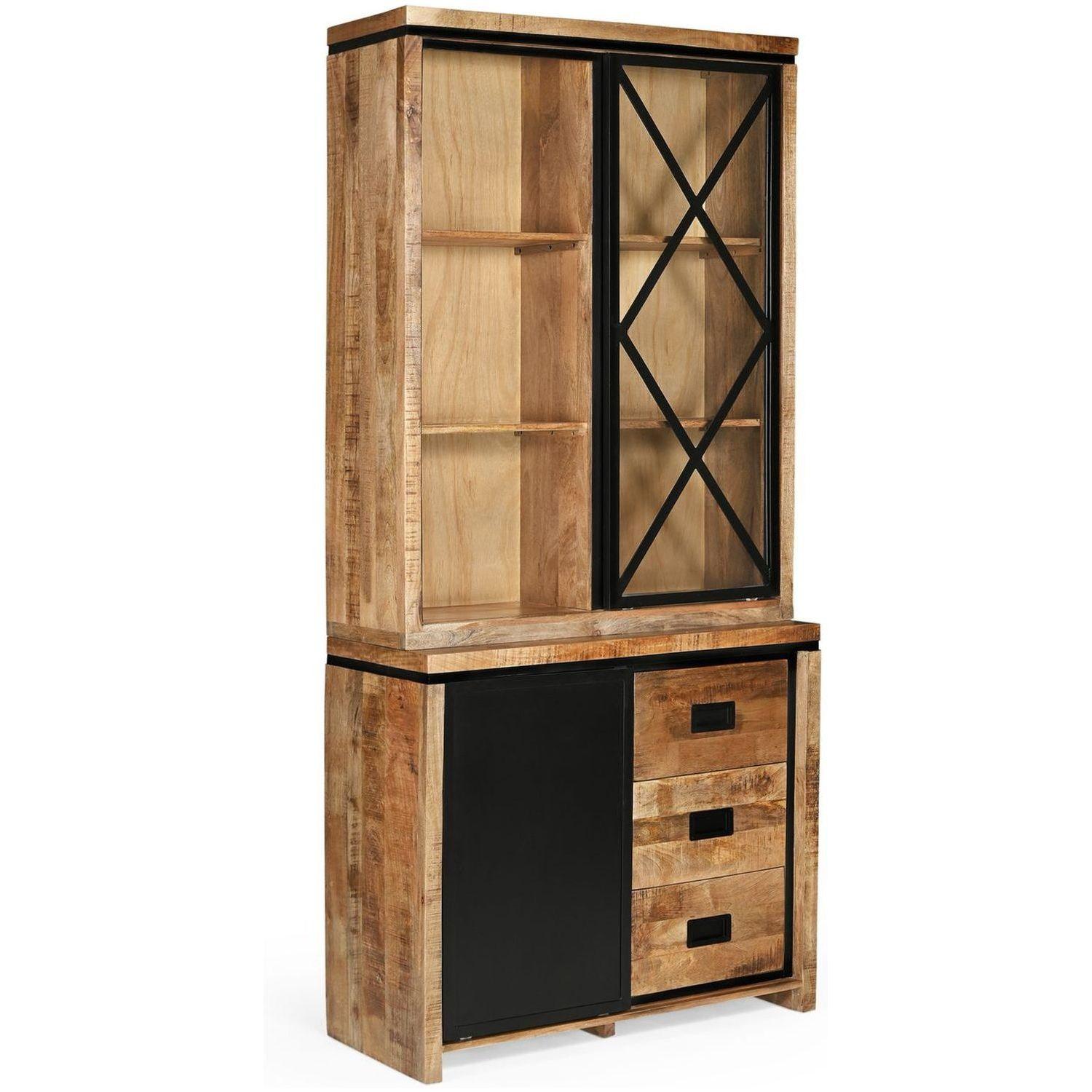 Vitrinenschrank Chalet Vintage Mangoholz Natur 100x220