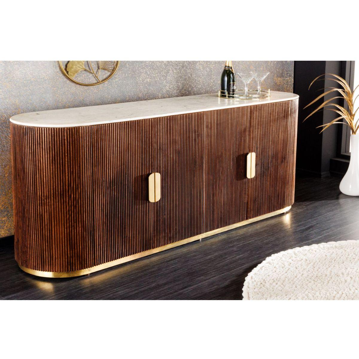 Sideboard abgerundet Cazeno Gold Marmor weiss Mangoholz braun 180