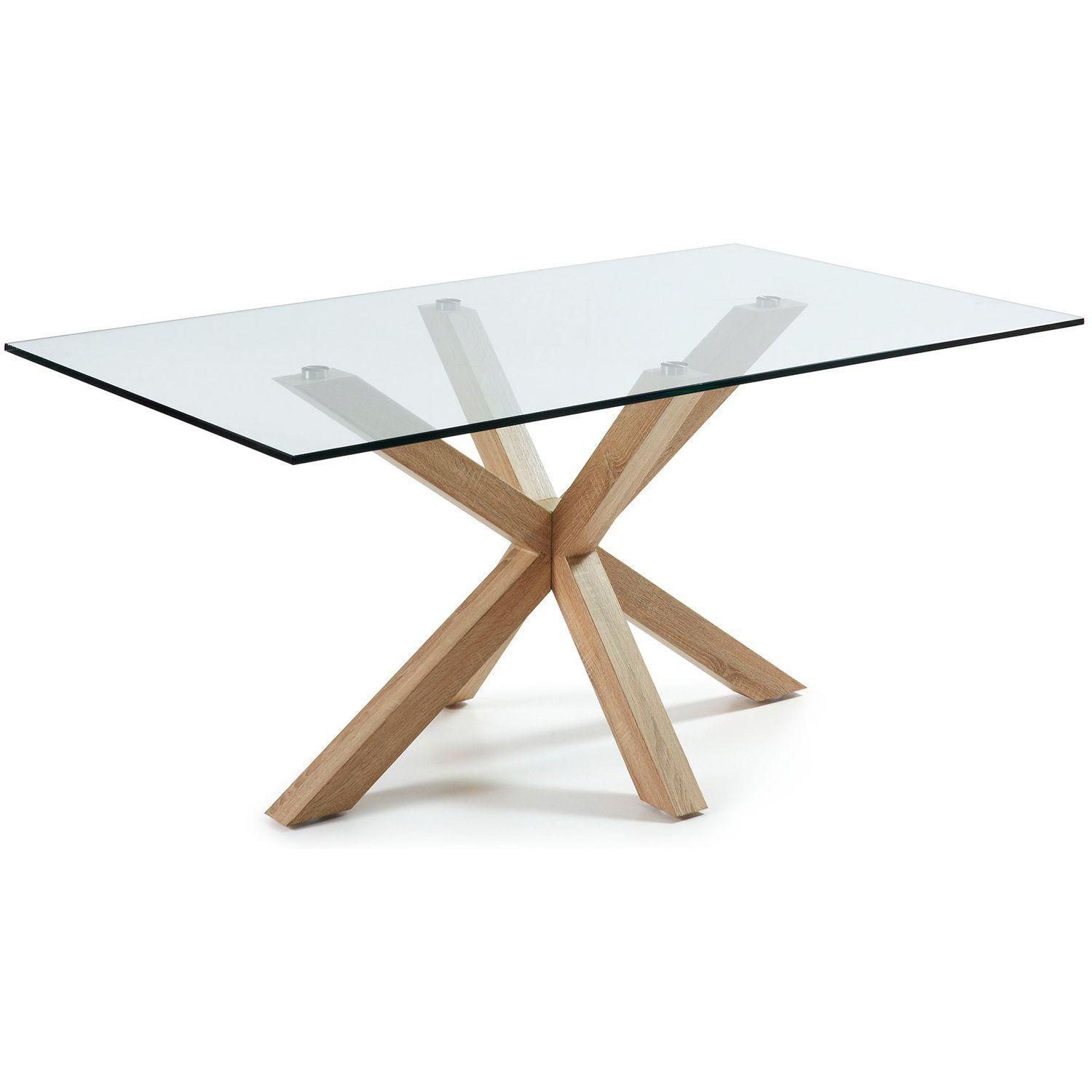 Argo Tisch aus Glas und Stahlbeine in Holzoptik 160x90