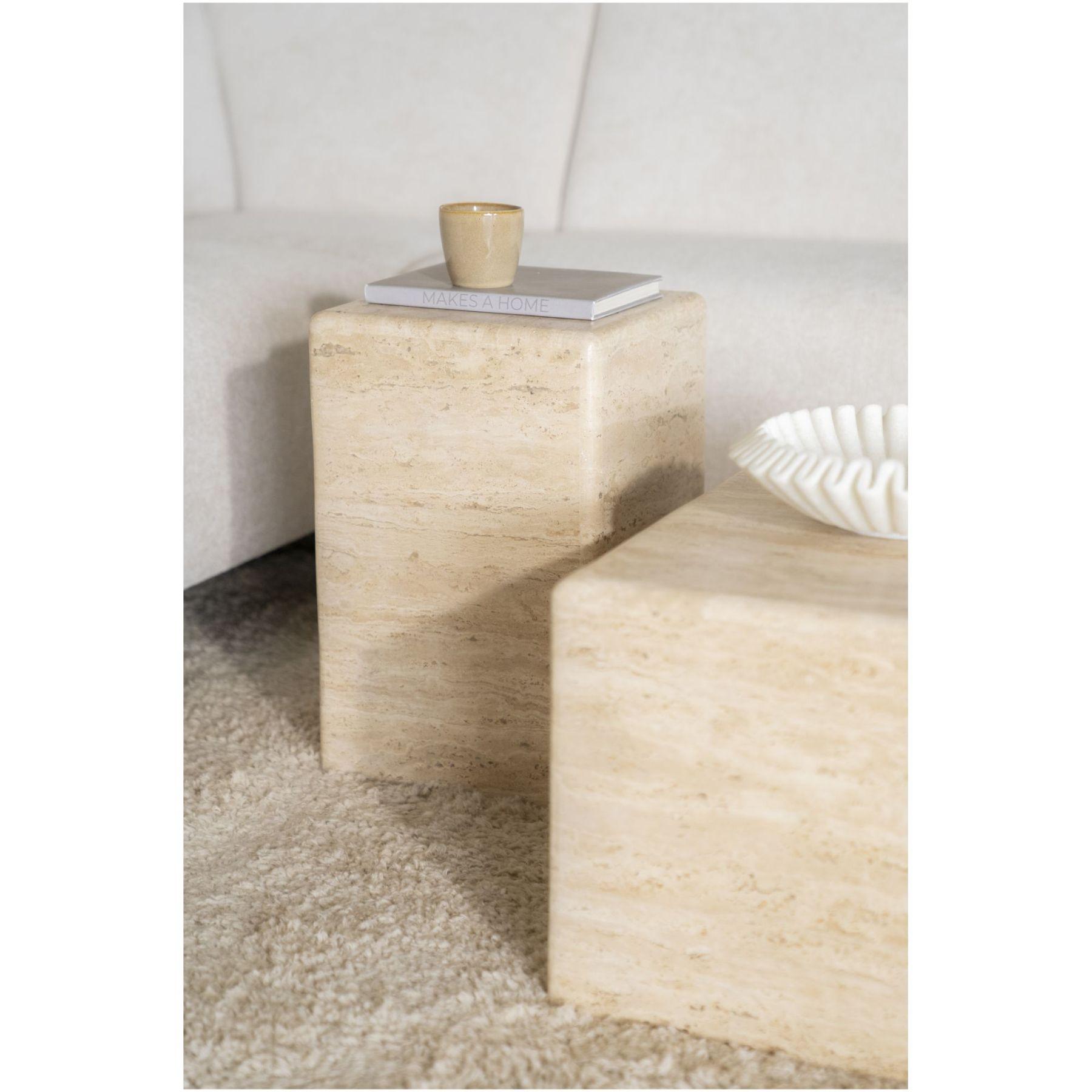 Beistelltisch Säule Cube Travertin Stein beige 30x30