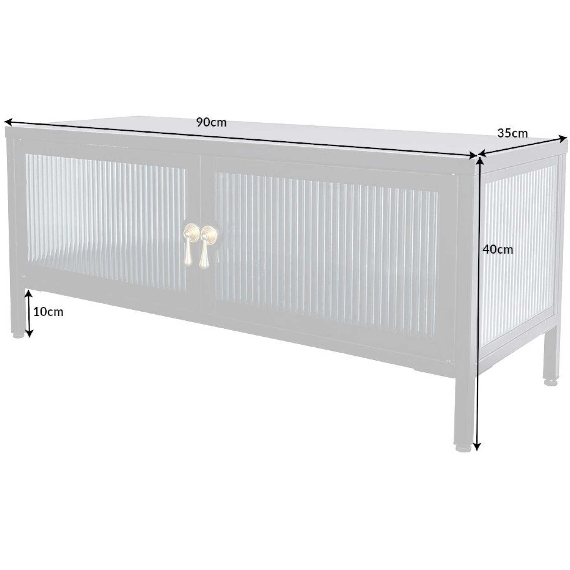 Standvitrine Lowboard London Metall schwarz geriffeltes Glas 90